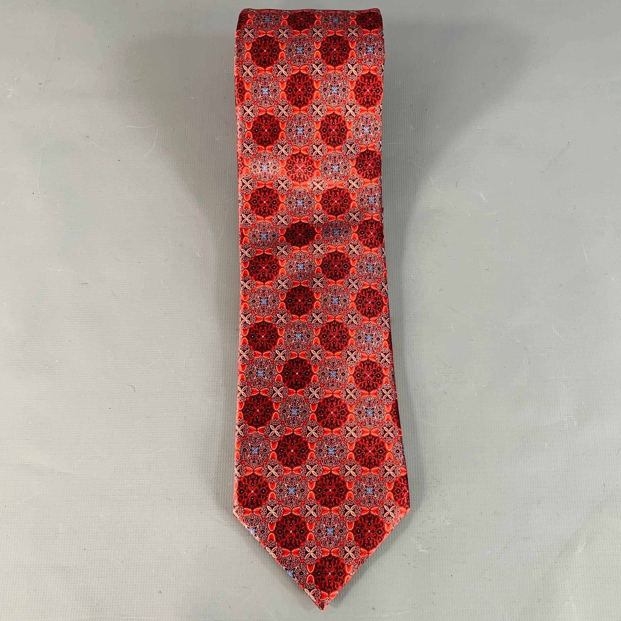 Rouge ERMENEGILDO Zegna Cravate en soie rouge et noire à motif floral abstrait en vente