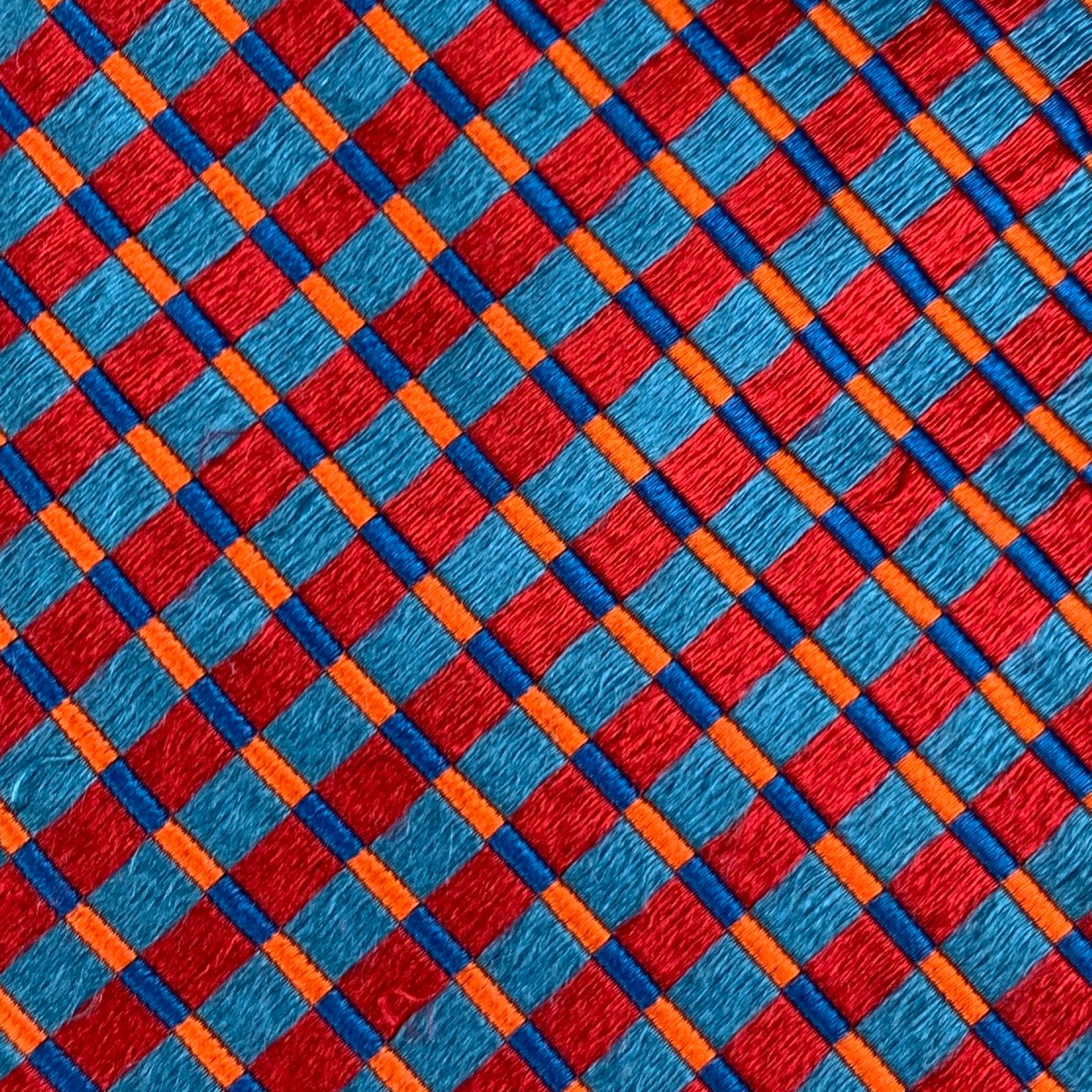 ERMENEGILDO ZEGNA Red Blue Rhombus Silk Satin Tie In Good Condition For Sale In San Francisco, CA
