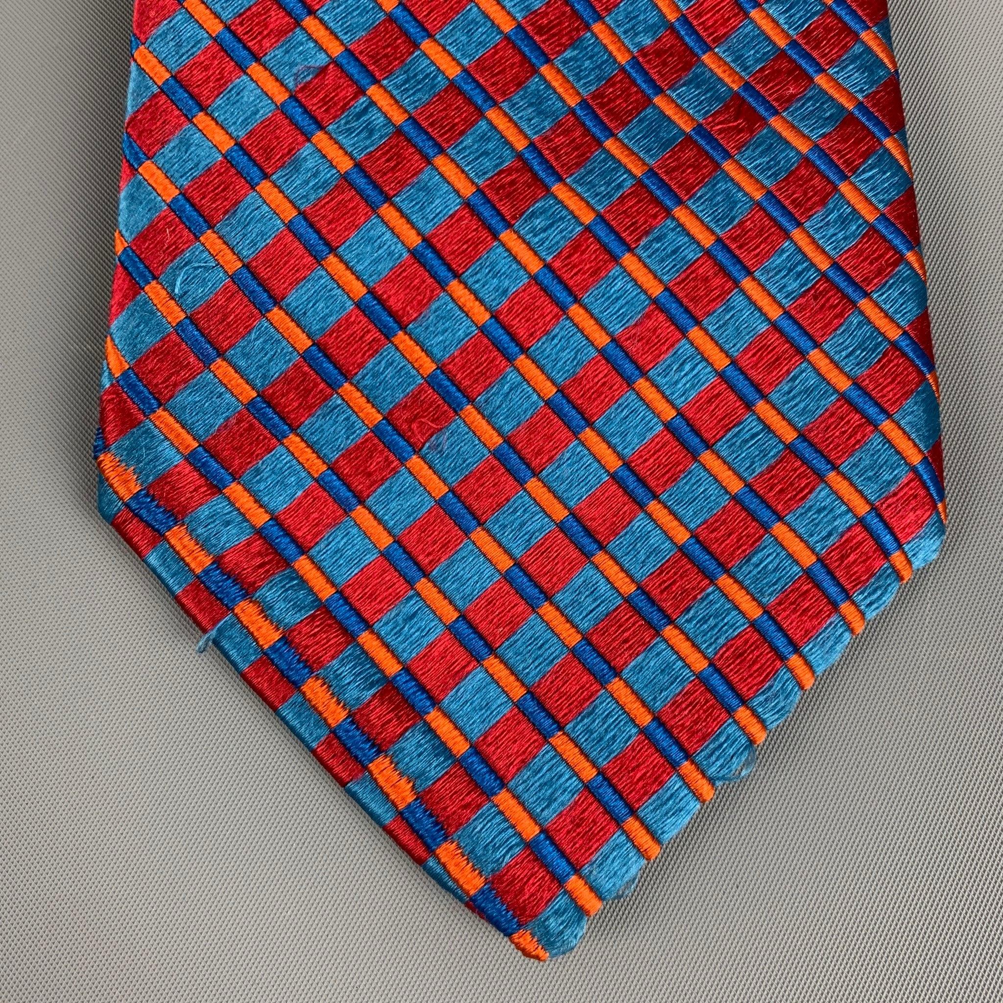 ERMENEGILDO ZEGNA Rote Blaue Rhombus-Krawatte aus Seiden-Satin Herren im Angebot