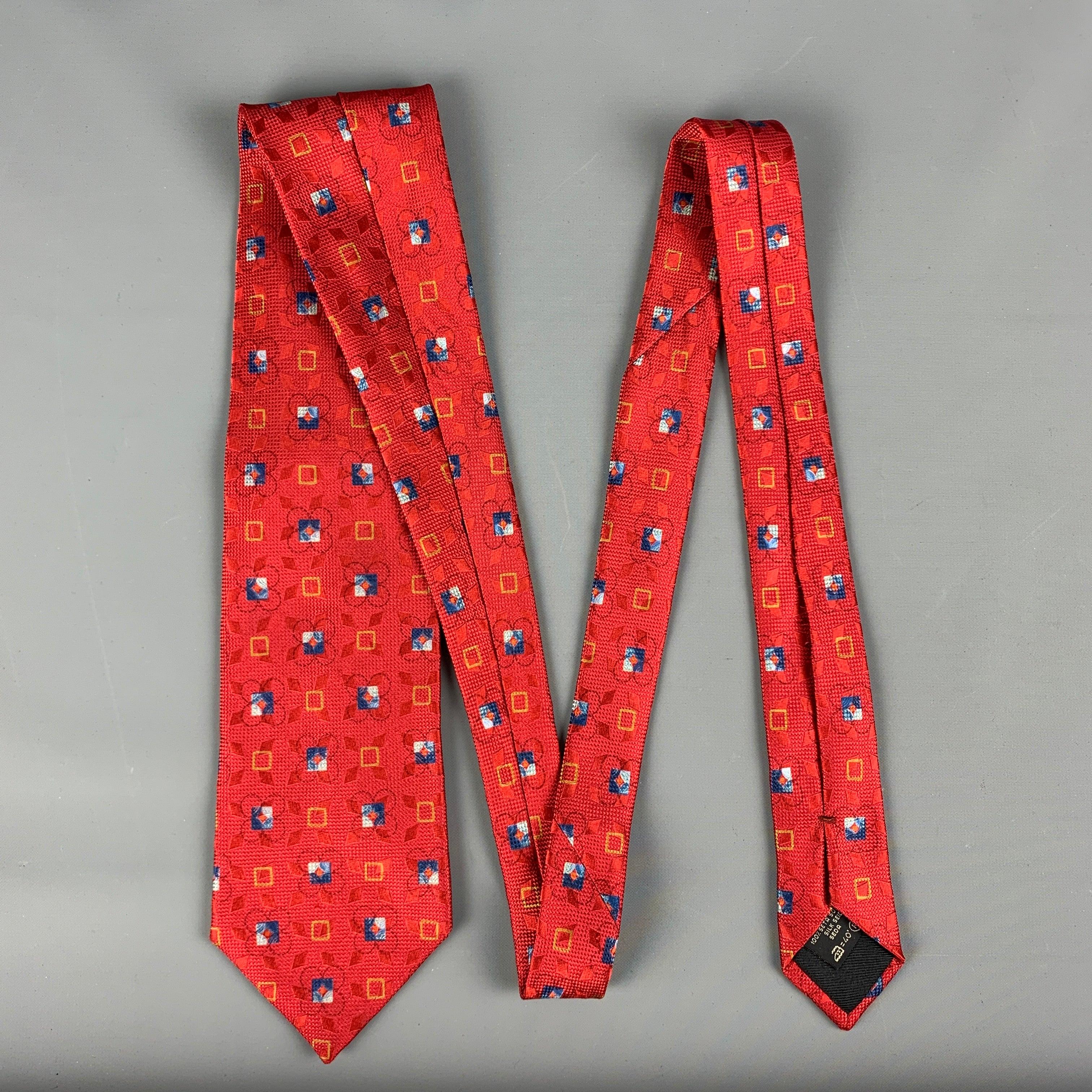 ERMENEGILDO ZEGNA Red Blue Squares Silk Tie In Good Condition For Sale In San Francisco, CA