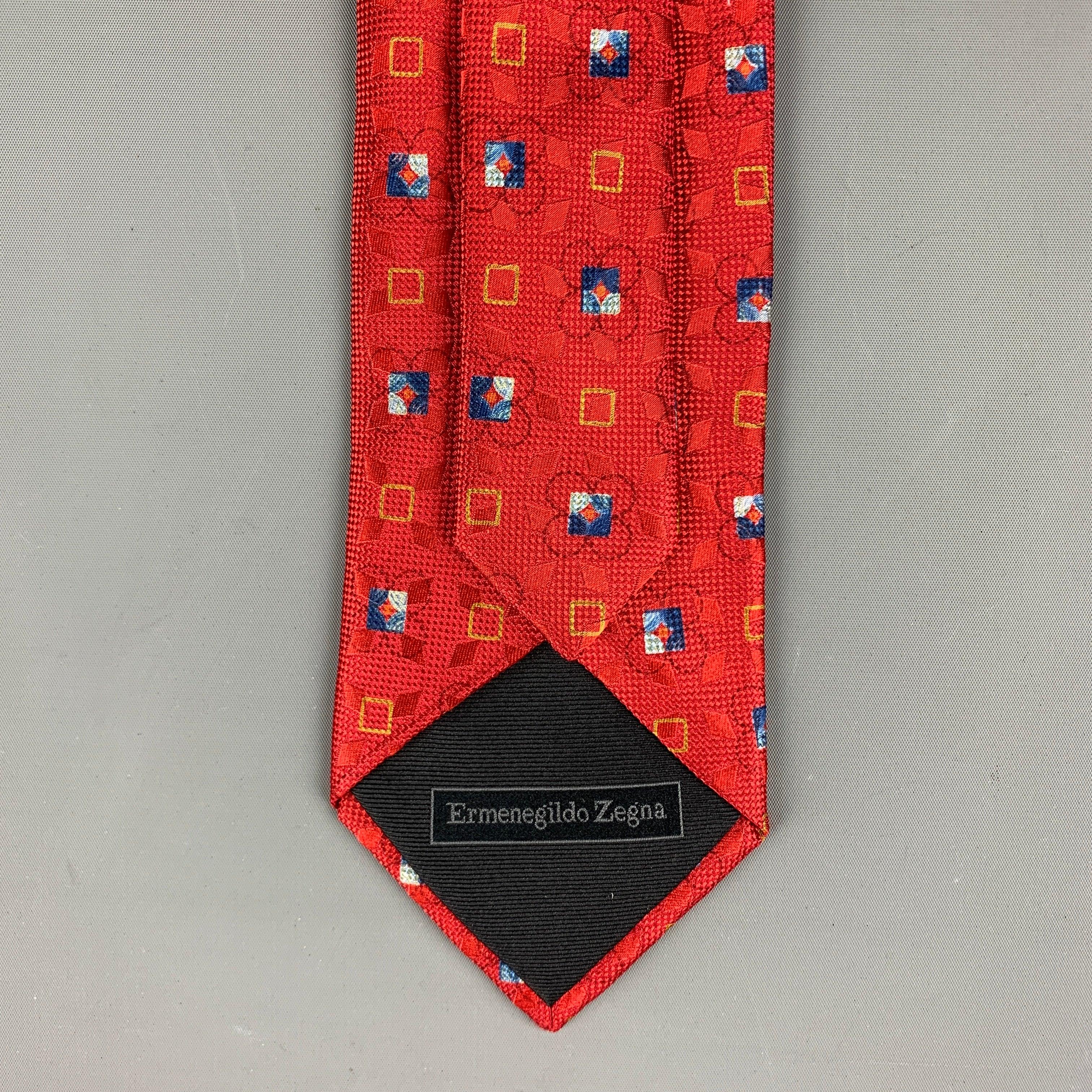 Men's ERMENEGILDO ZEGNA Red Blue Squares Silk Tie For Sale