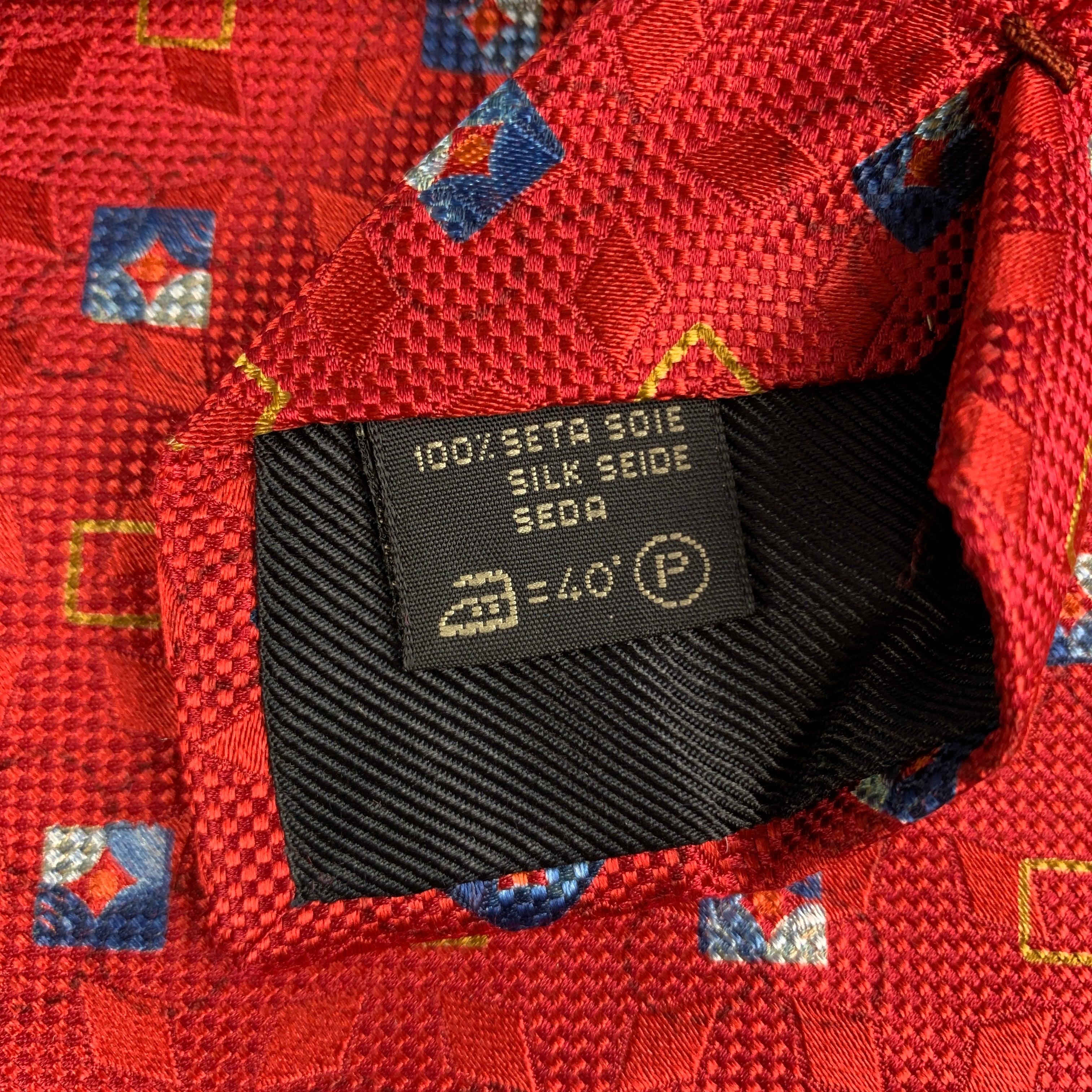 ERMENEGILDO ZEGNA Red Blue Squares Silk Tie For Sale 1