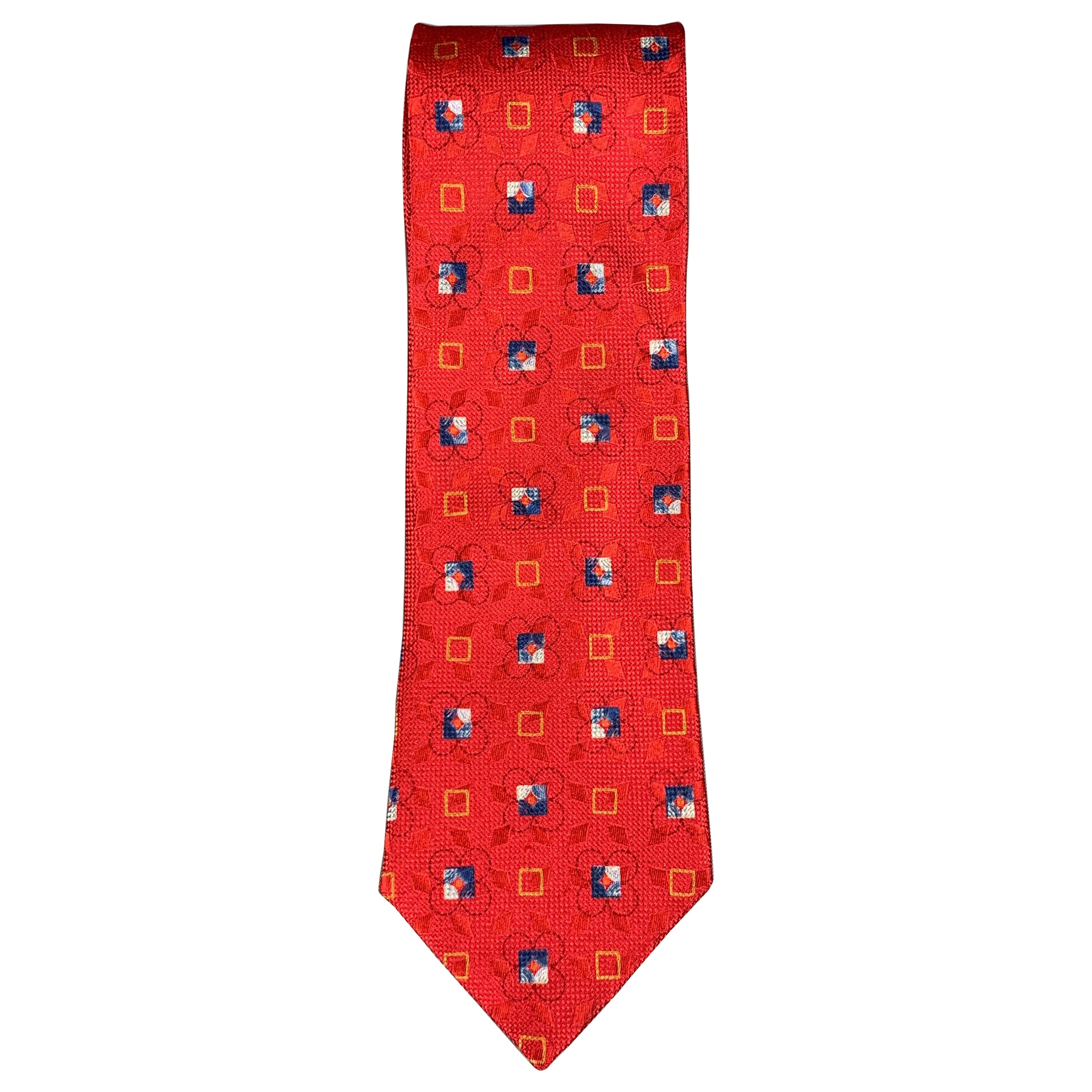 ERMENEGILDO ZEGNA Corbata de Seda Cuadrados Rojo Azul