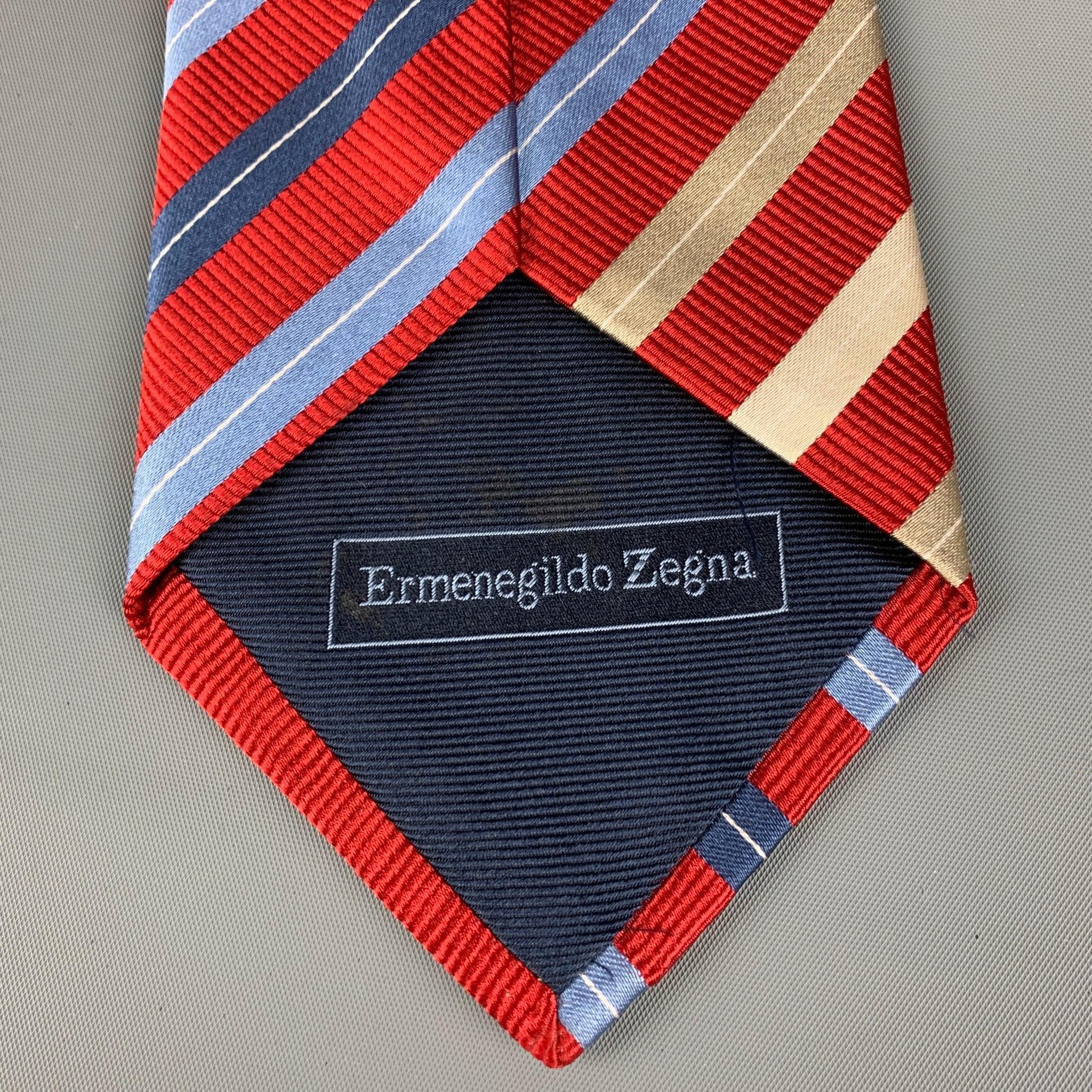 Men's ERMENEGILDO ZEGNA Red Blue White Diagonal Stripe Silk Tie