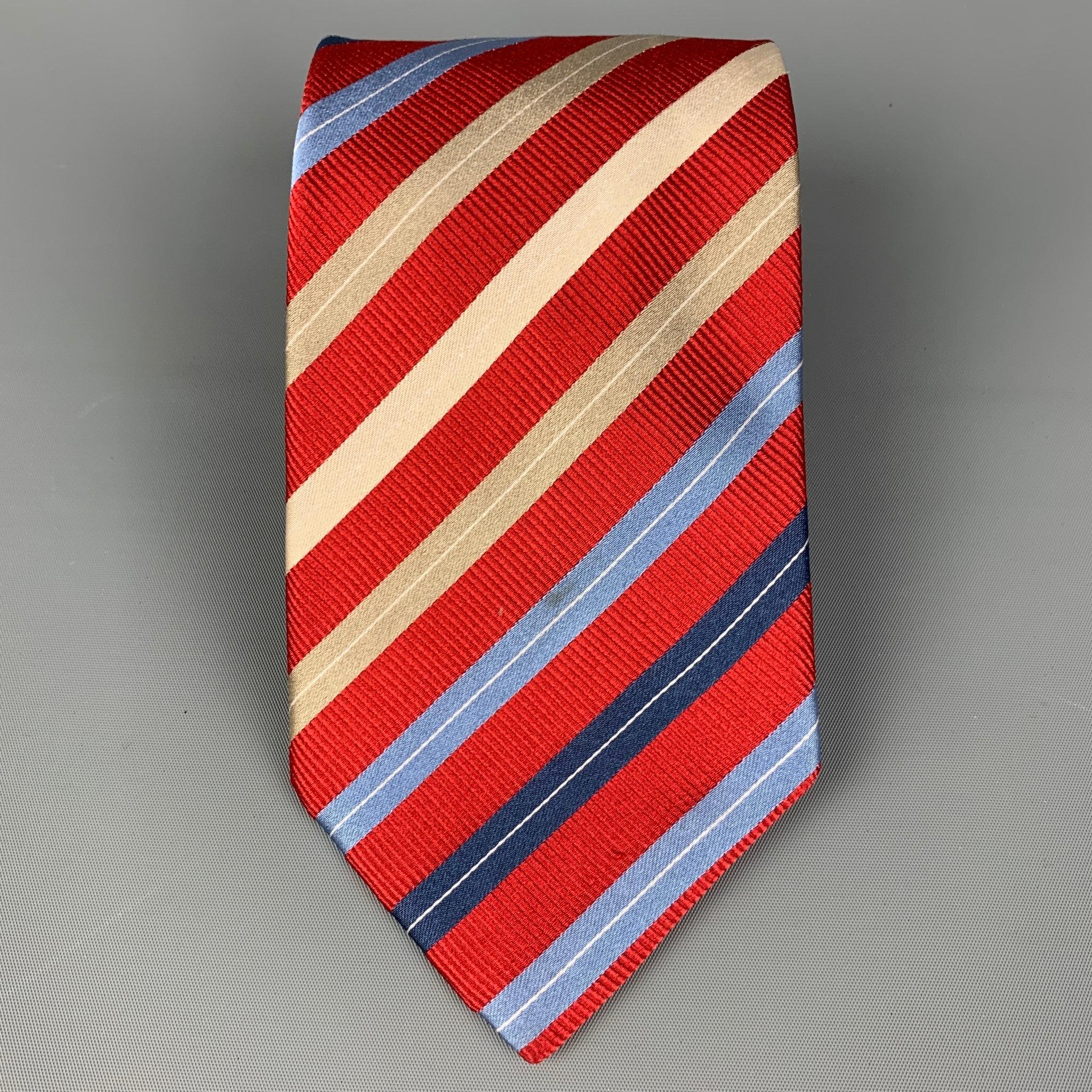 ERMENEGILDO ZEGNA Red Blue White Diagonal Stripe Silk Tie