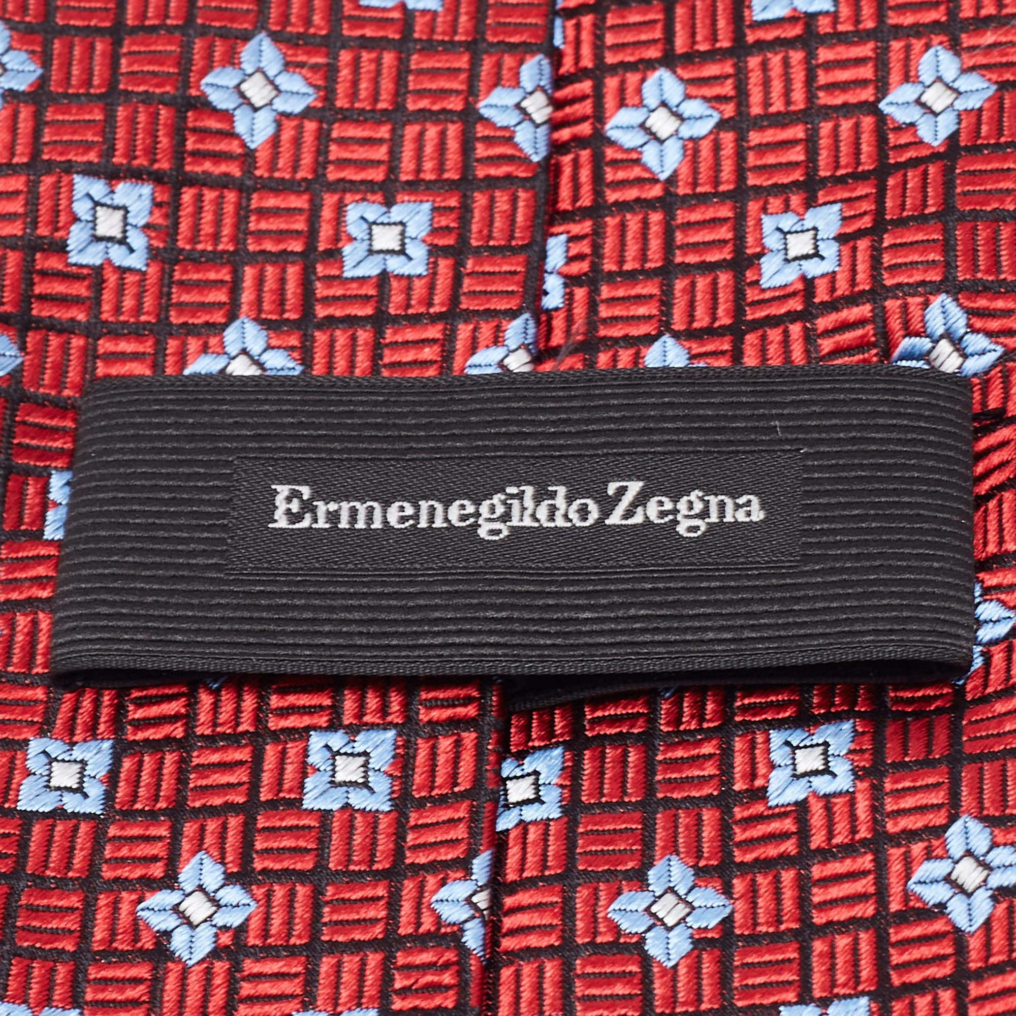 Rosso Cravatta in seta jacquard floreale a quadri rossi di Ermenegildo Zegna in vendita