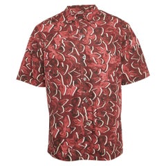 Used Ermenegildo Zegna Red Floral Print Cotton Short Sleeve Shirt L