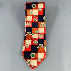 ERMENEGILDO ZEGNA Corbata de Seda Floral a Cuadros Rojo Azul Marino Crema
