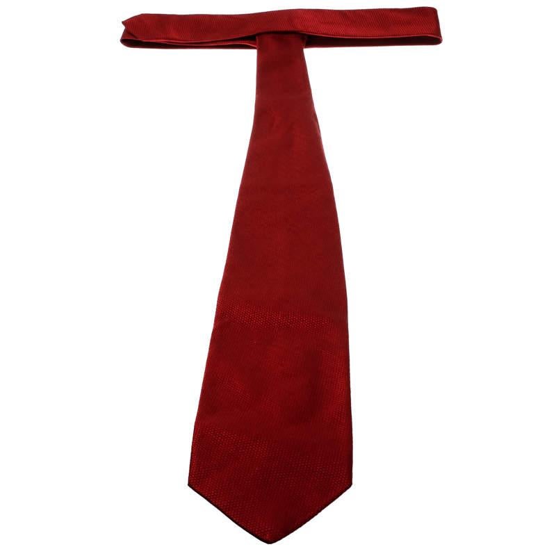 Men's Ermenegildo Zegna Red Textured Silk and Cotton Jacquard Traditional Tie For Sale