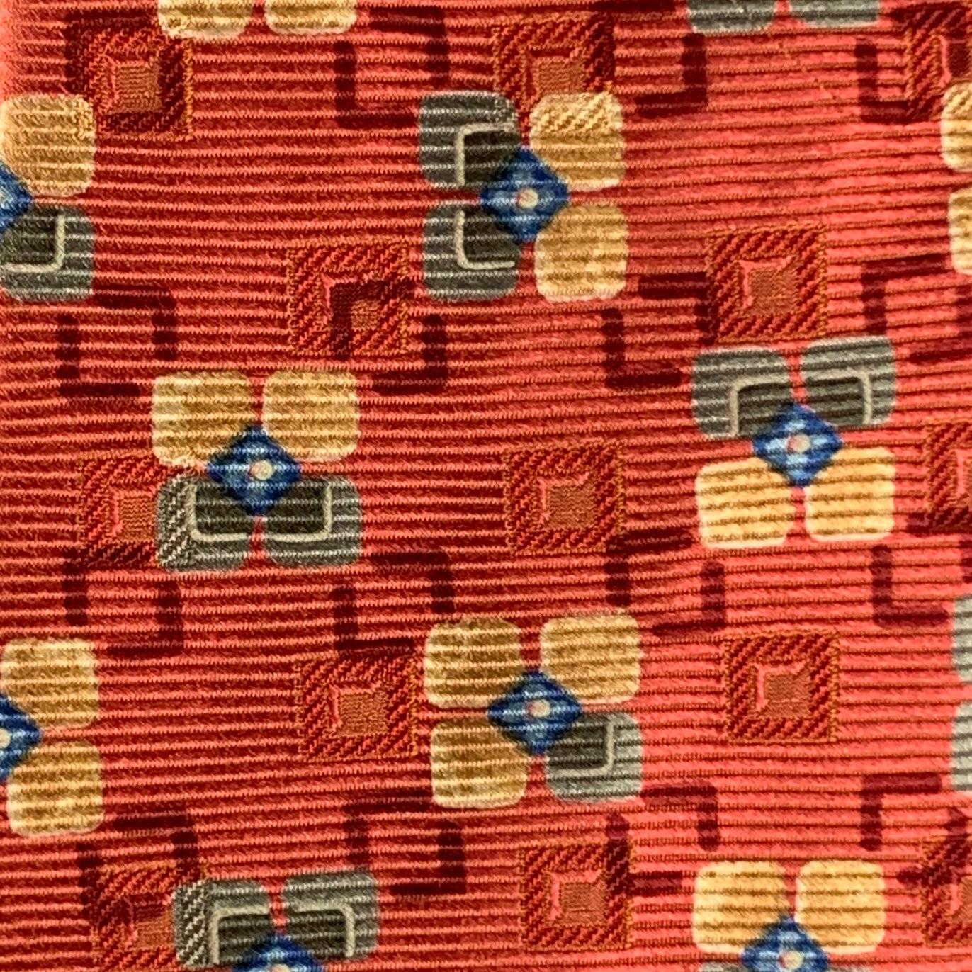 ERMENEGILDO ZEGNA Red Yellow/Blue Squares Silk Tie For Sale 1