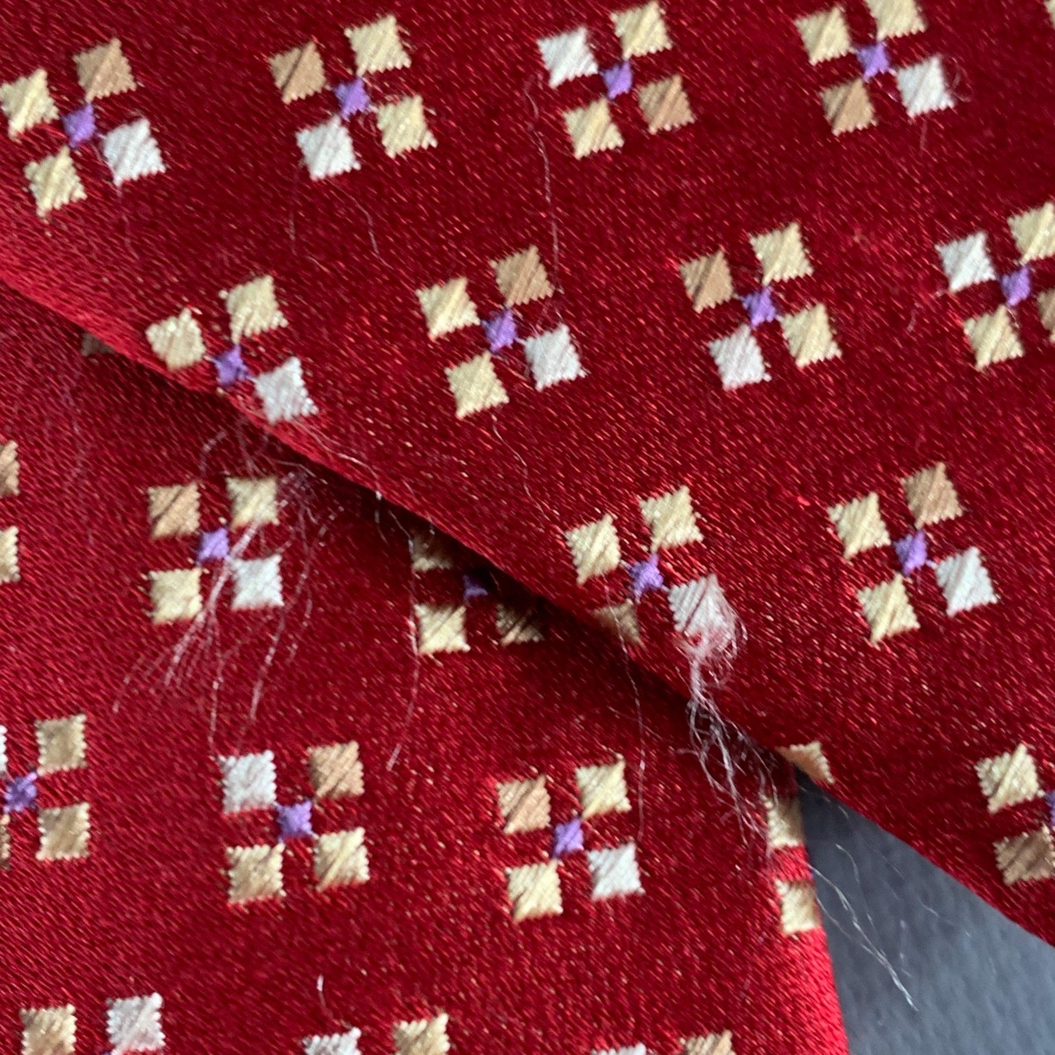 ERMENEGILDO ZEGNA Rote Gelbe Quadratische Seidenkrawatte im Angebot 2
