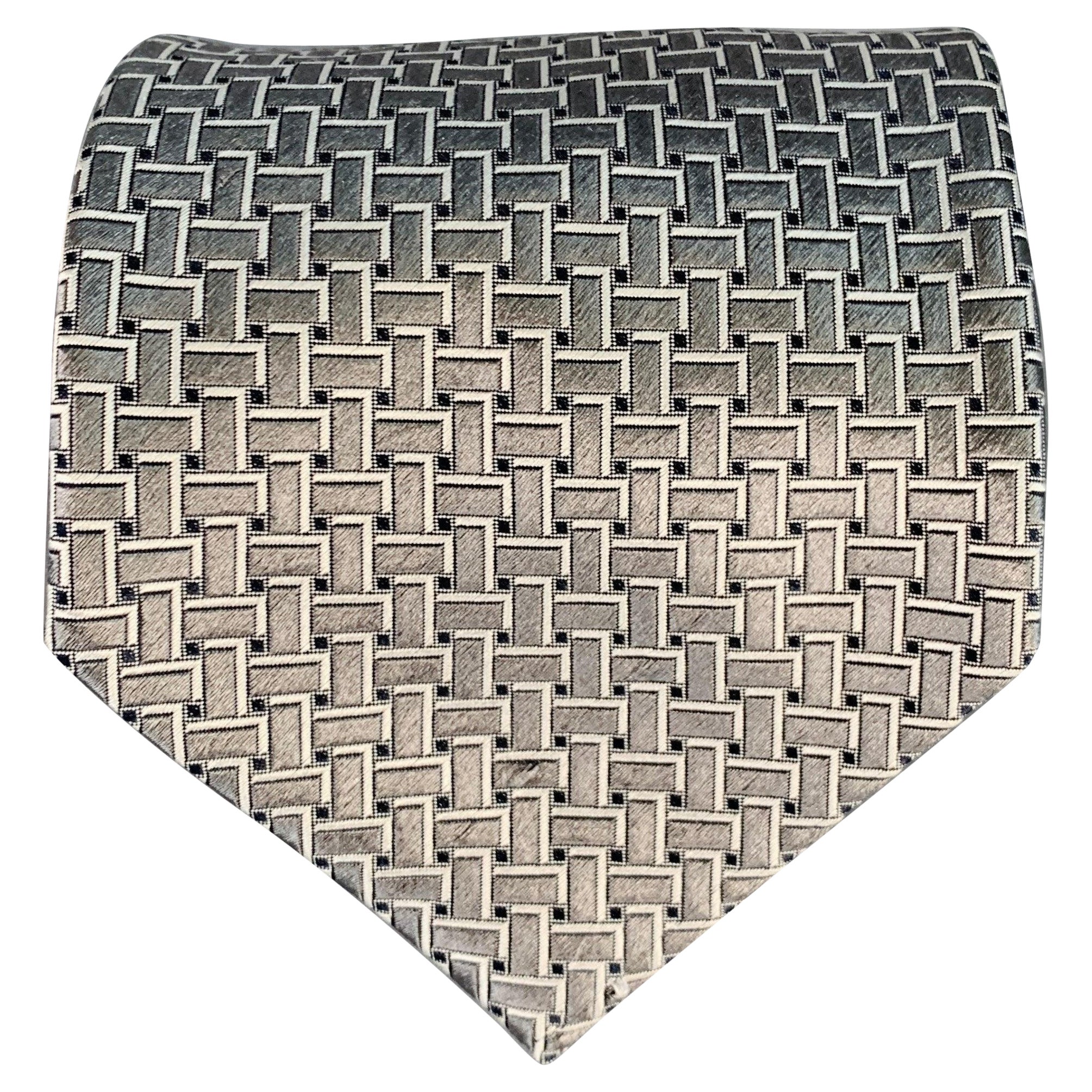 ERMENEGILDO ZEGNA Silver Black Woven Silk Tie