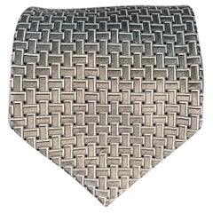 ERMENEGILDO ZEGNA Silver Black Woven Silk Tie