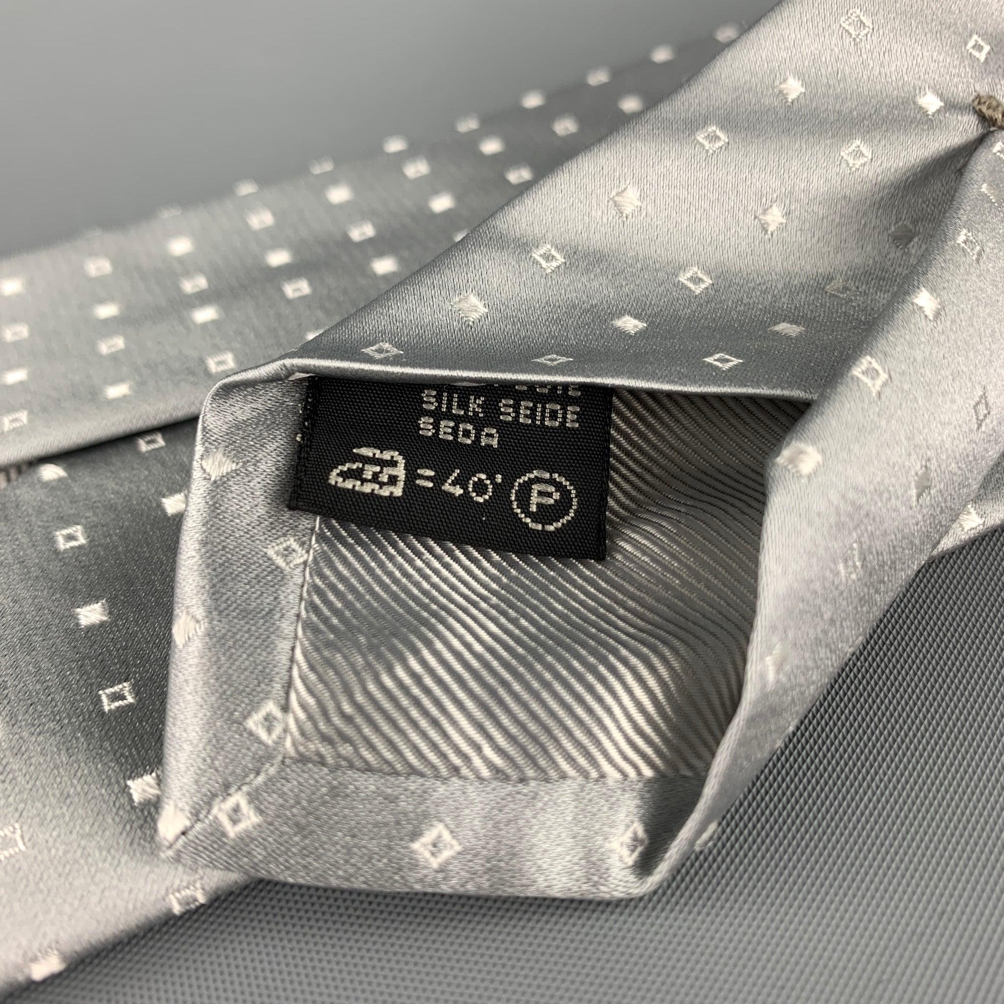 ERMENEGILDO ZEGNA Silver Squares Silk Tie In Good Condition For Sale In San Francisco, CA