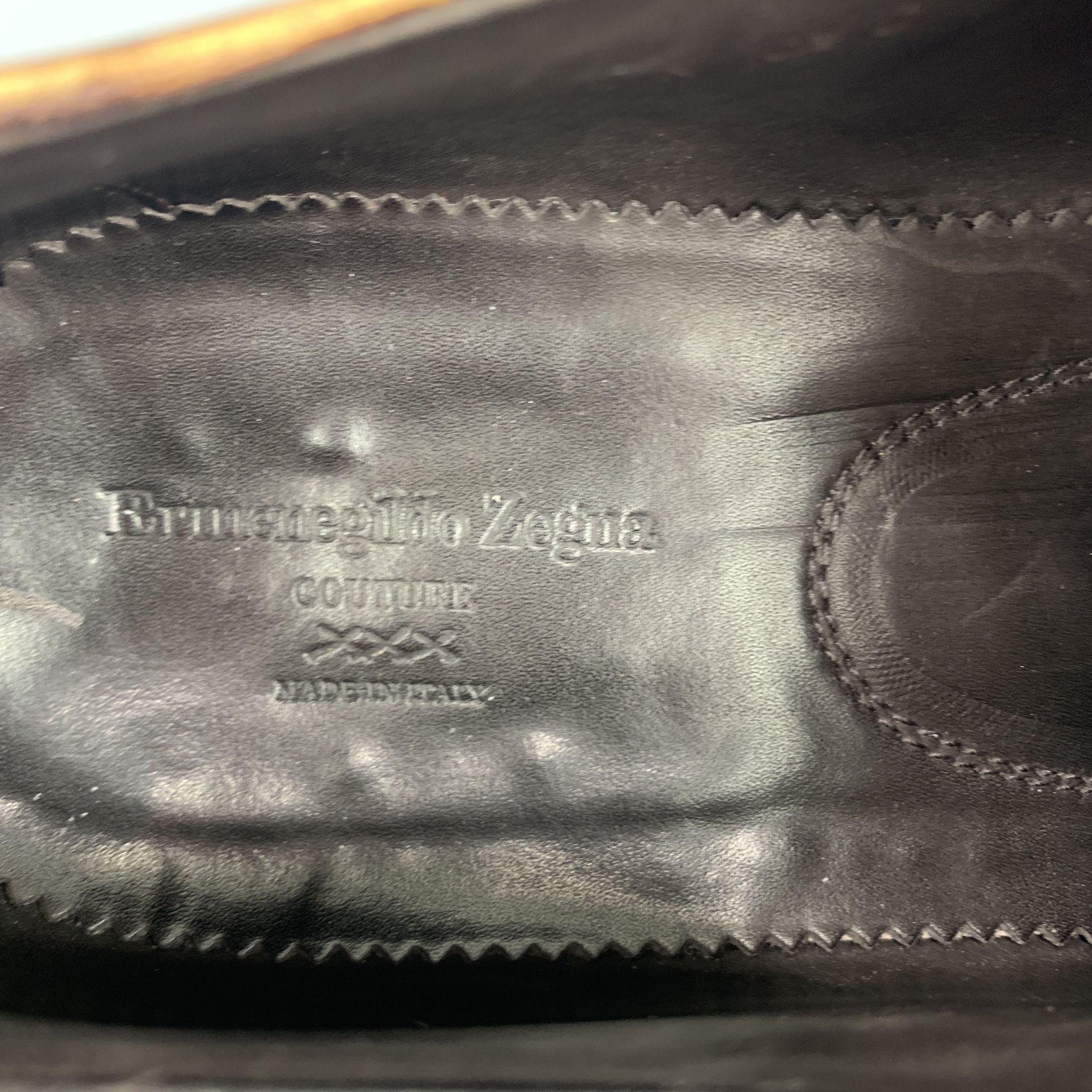 ERMENEGILDO ZEGNA Size 10.5 Brown Antique Effect Leather Lace Up Dress Shoes In Good Condition In San Francisco, CA
