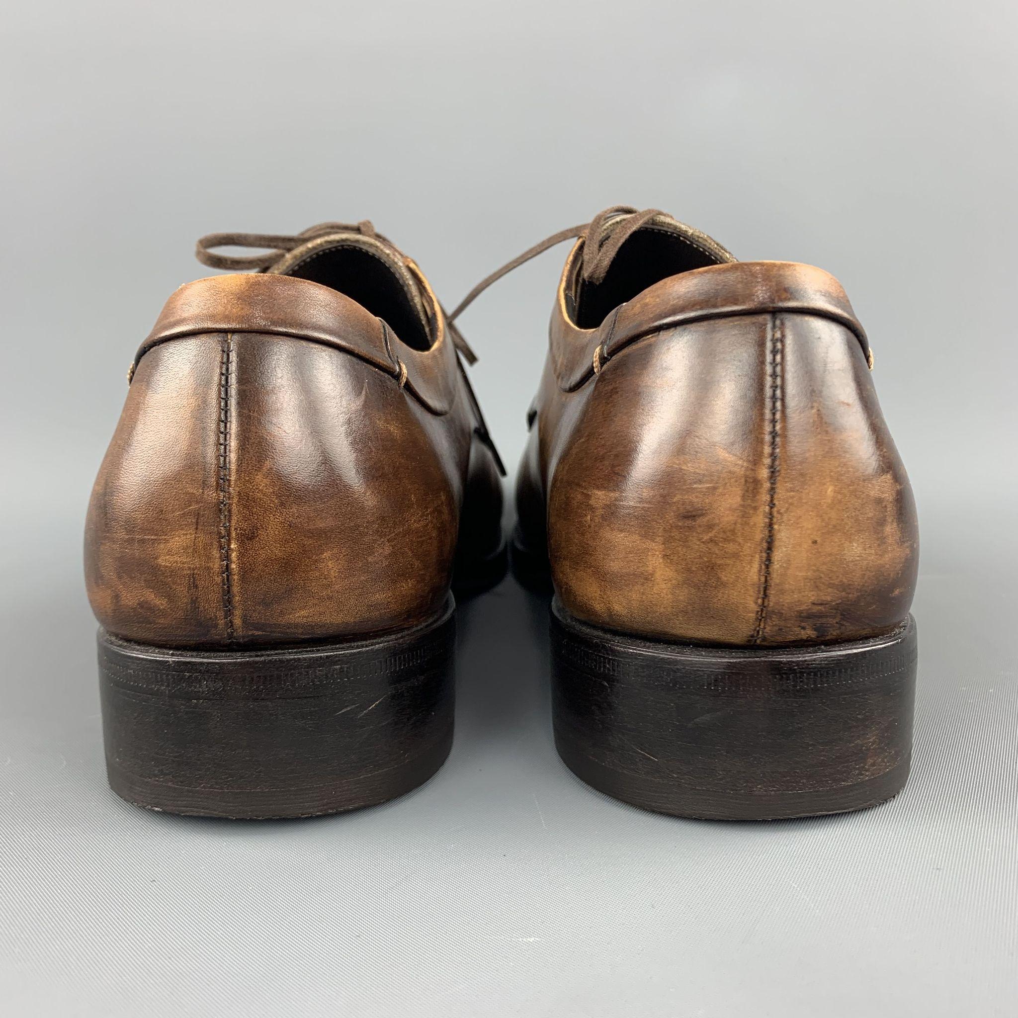 ERMENEGILDO ZEGNA Size 10.5 Brown Antique Effect Leather Lace Up Dress Shoes 2