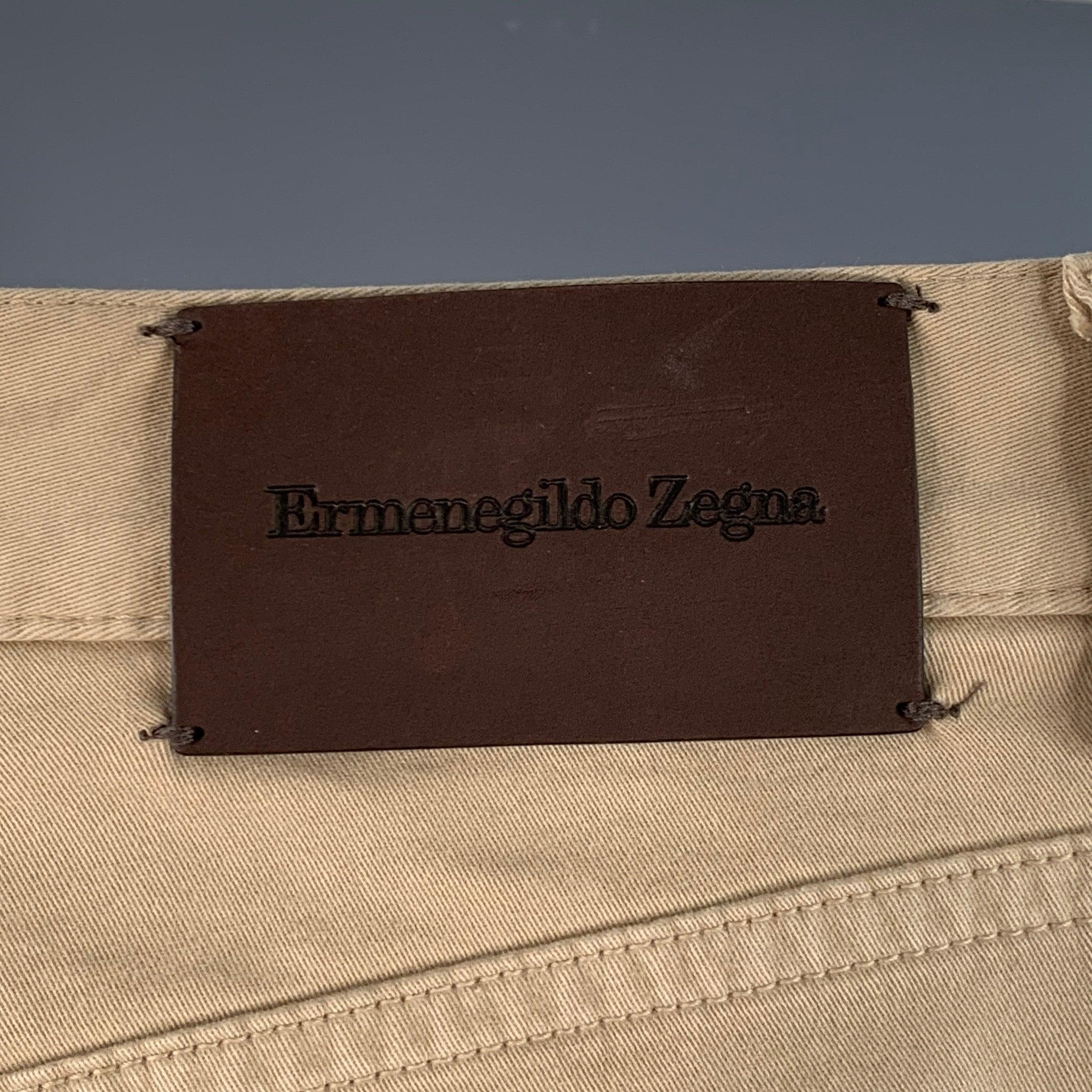 ERMENEGILDO ZEGNA Talla 30 Caqui Mezcla de Algodón Pantalón Vaquero Corte Slim Recto Casual Beige en venta