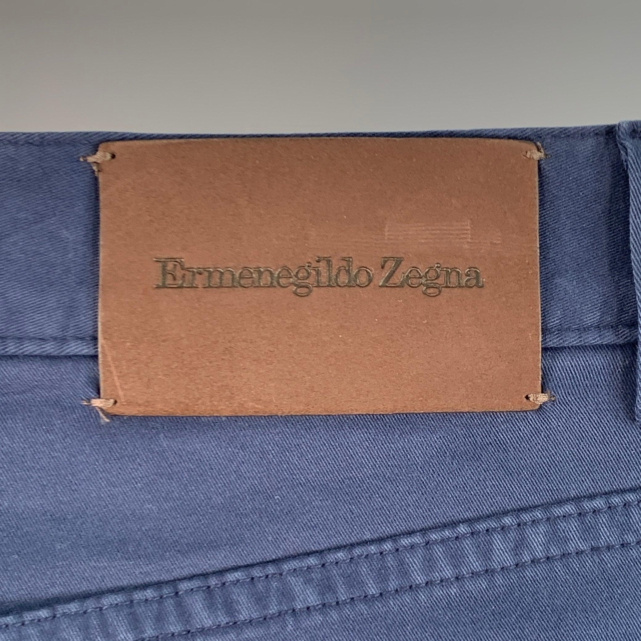 ERMENEGILDO ZEGNA Pantalones casuales de corte vaquero en mezcla de algodón azul marino talla 30 Púrpura en venta