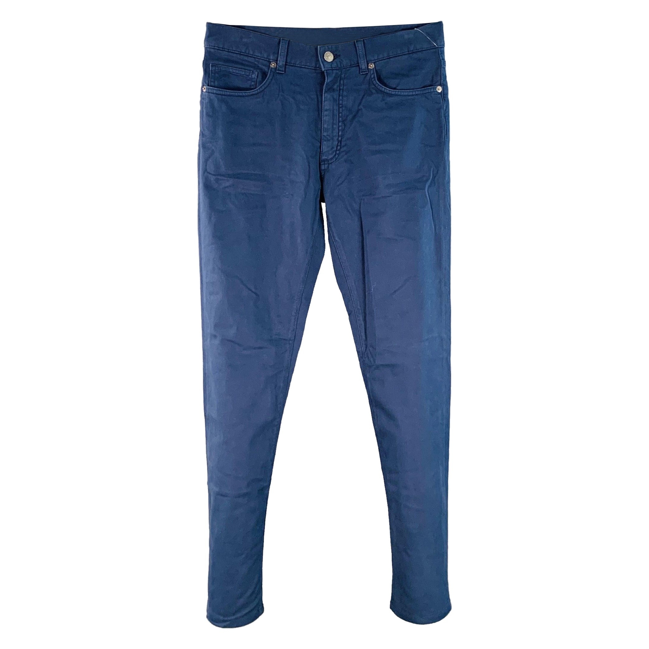 ERMENEGILDO ZEGNA Pantalones casuales de corte vaquero en mezcla de algodón azul marino talla 30