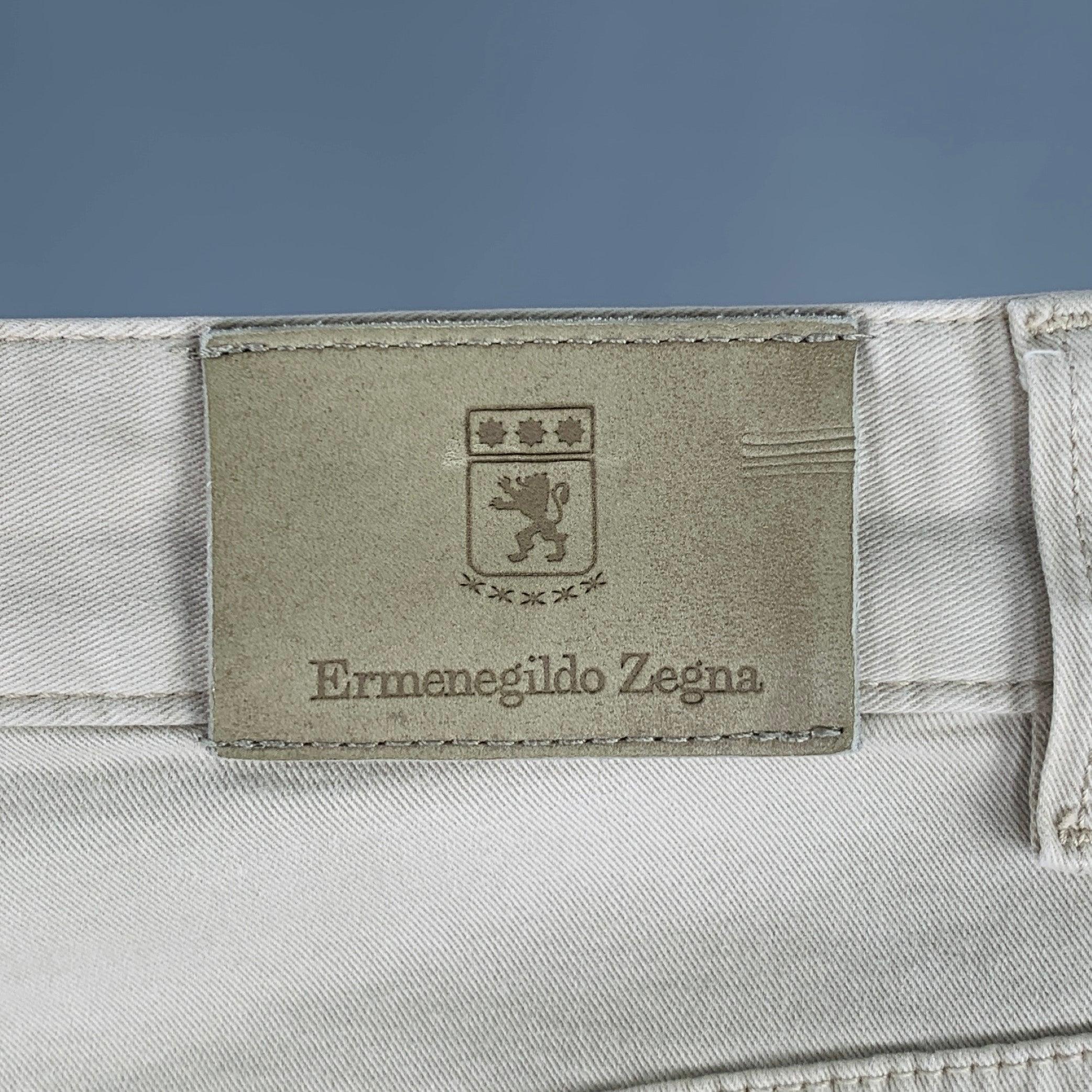 ERMENEGILDO ZEGNA Size 33 Beige Cotton Blend Straight Jeans In Excellent Condition In San Francisco, CA