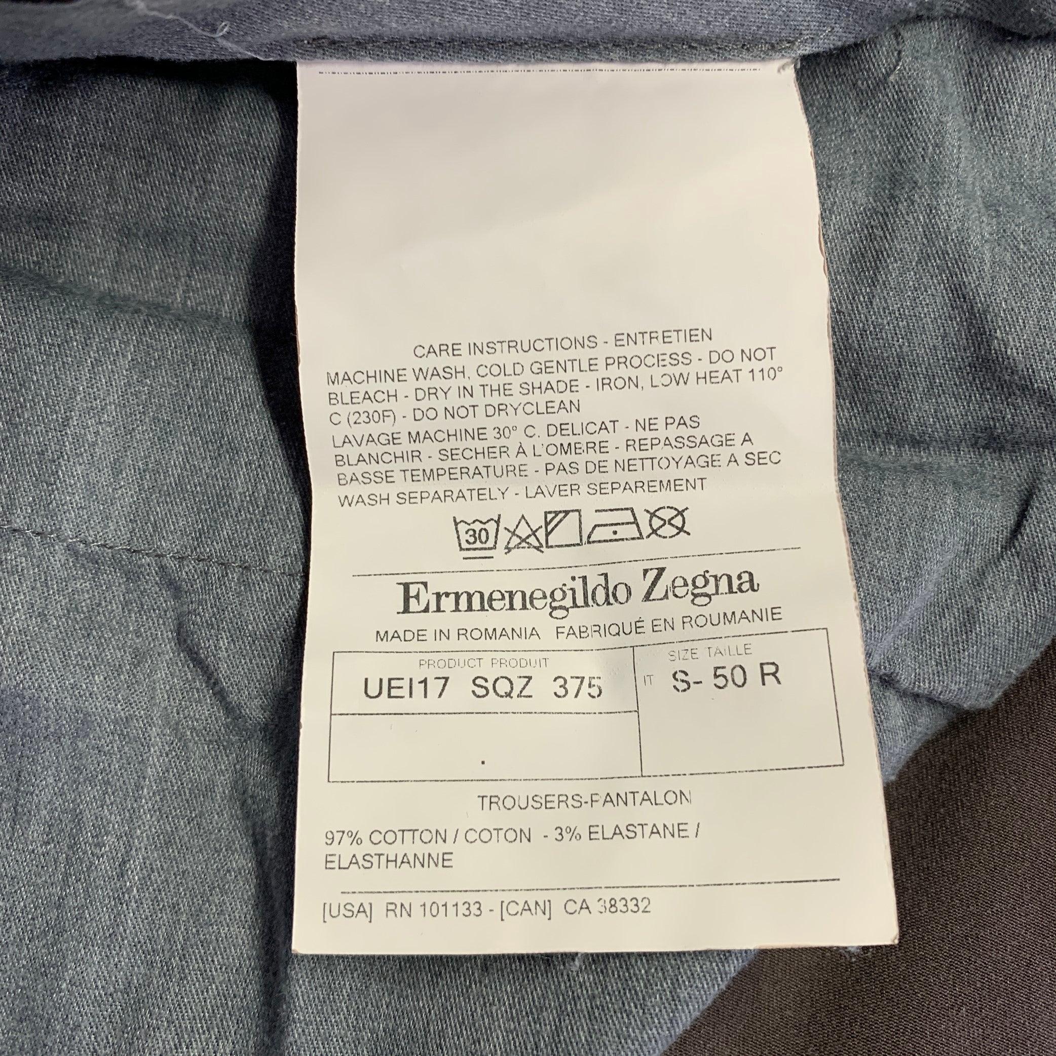 ERMENEGILDO Zegna Taille 34 Pantalon décontracté à devant plat en coton mélangé Brown Excellent état - En vente à San Francisco, CA