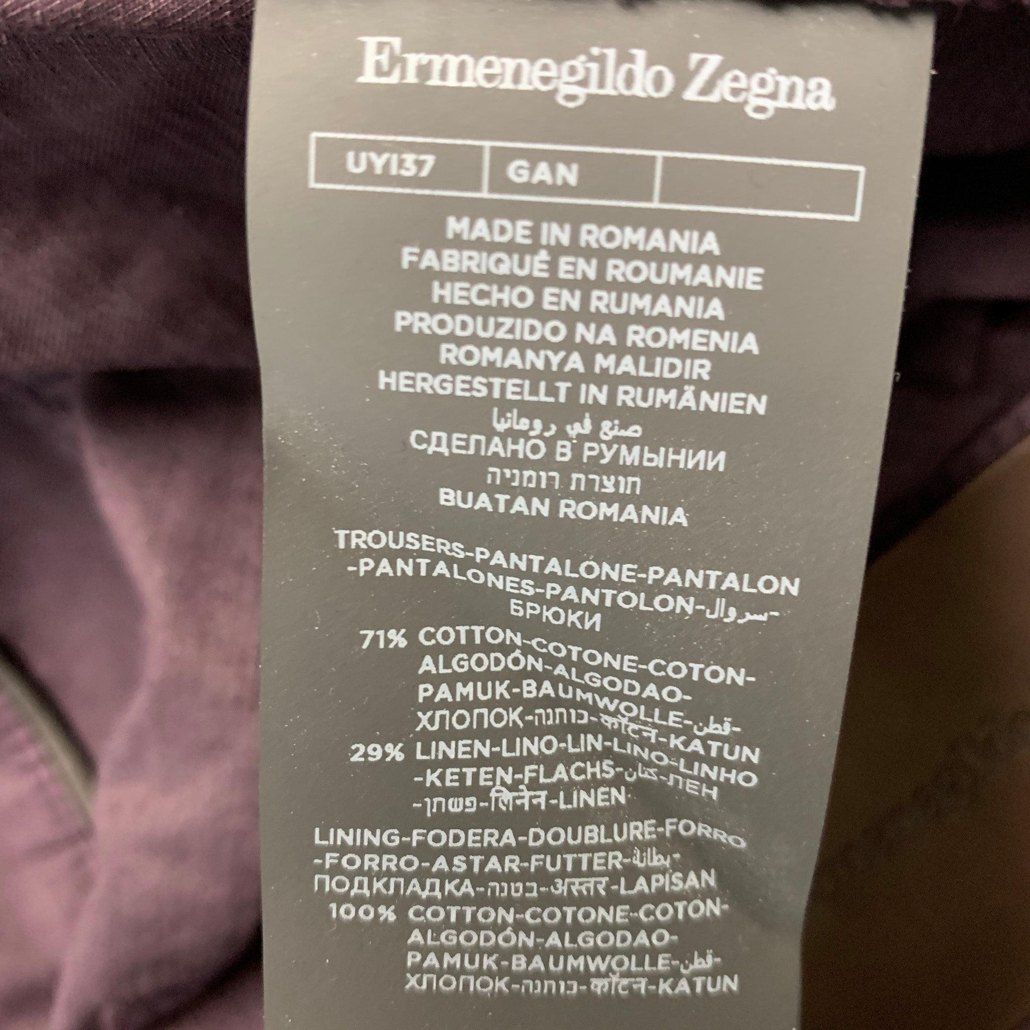 ERMENEGILDO ZEGNA Size 34 Eggplant Solid Cotton Linen Jean Cut Casual Pants For Sale 1