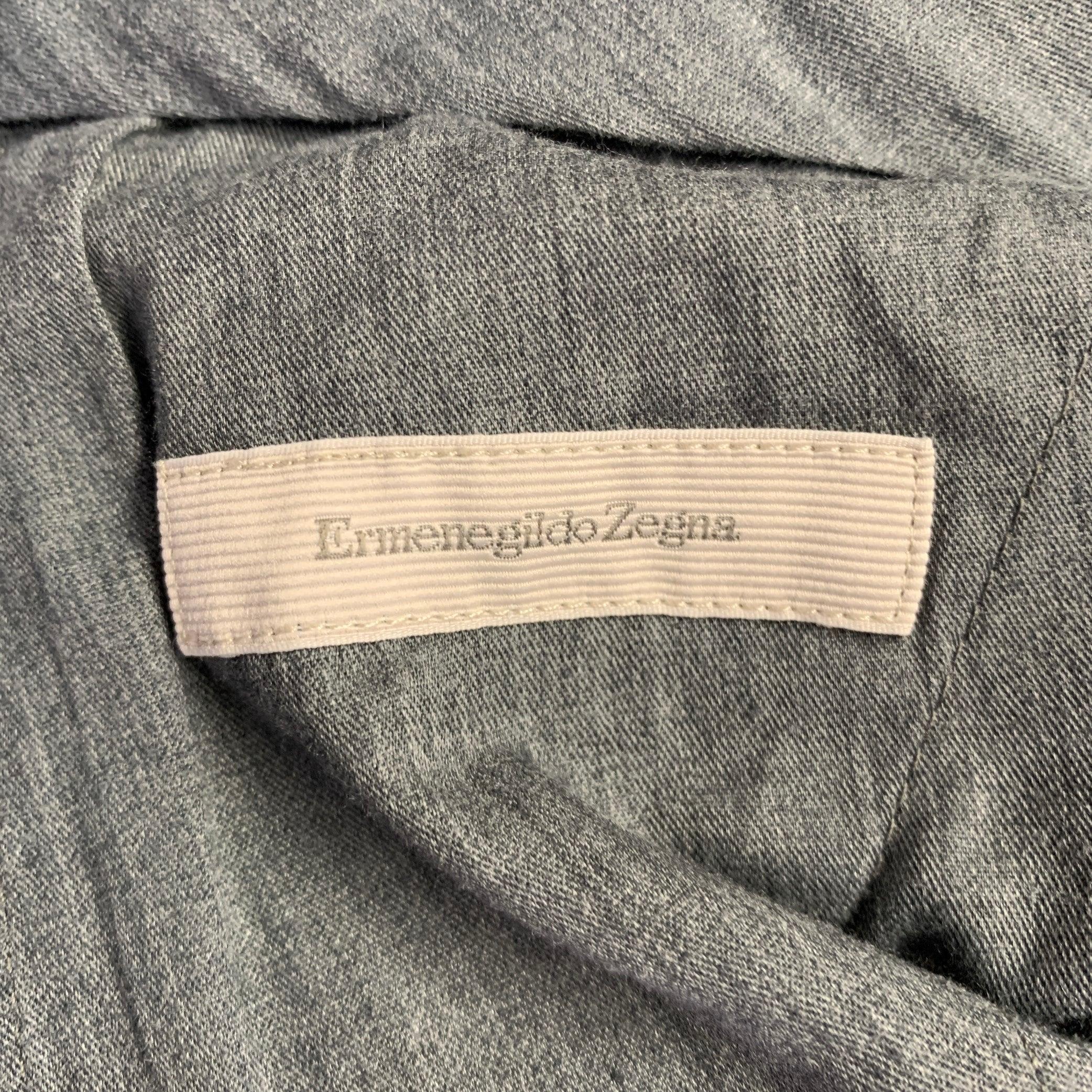 Black ERMENEGILDO ZEGNA Size 34 Grey Charcoal Cotton Stretch Blend Casual Pants For Sale