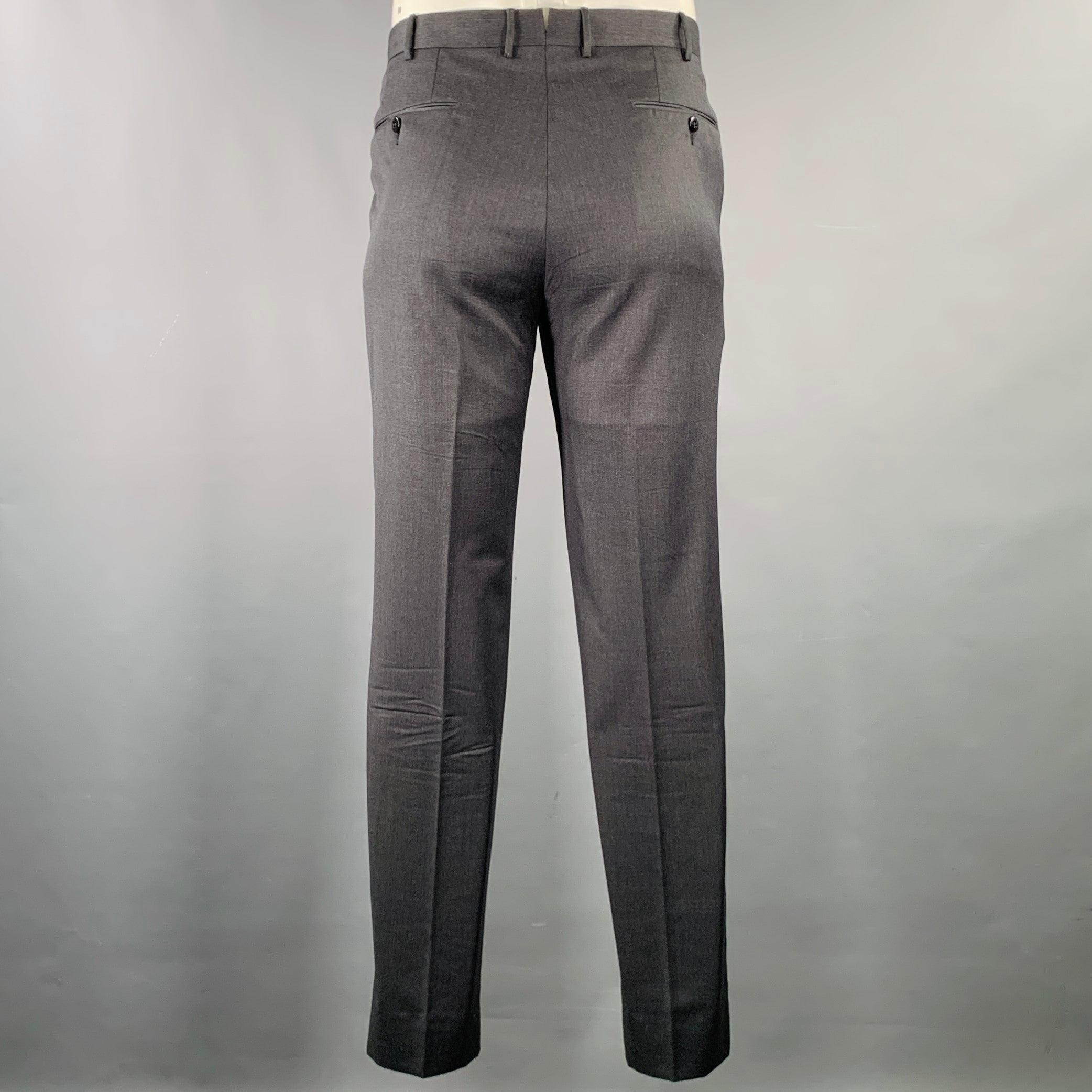 ERMENEGILDO ZEGNA dress pants
in a grey wool featuring a flat front style, straight leg, and zip fly closure. Made in Portugal.Excellent Pre-Owned Condition. 

Marked:   50R 

Measurements: 
  Waist: 34 inches Rise: 8.5 inches Inseam: 33 inches 
  
