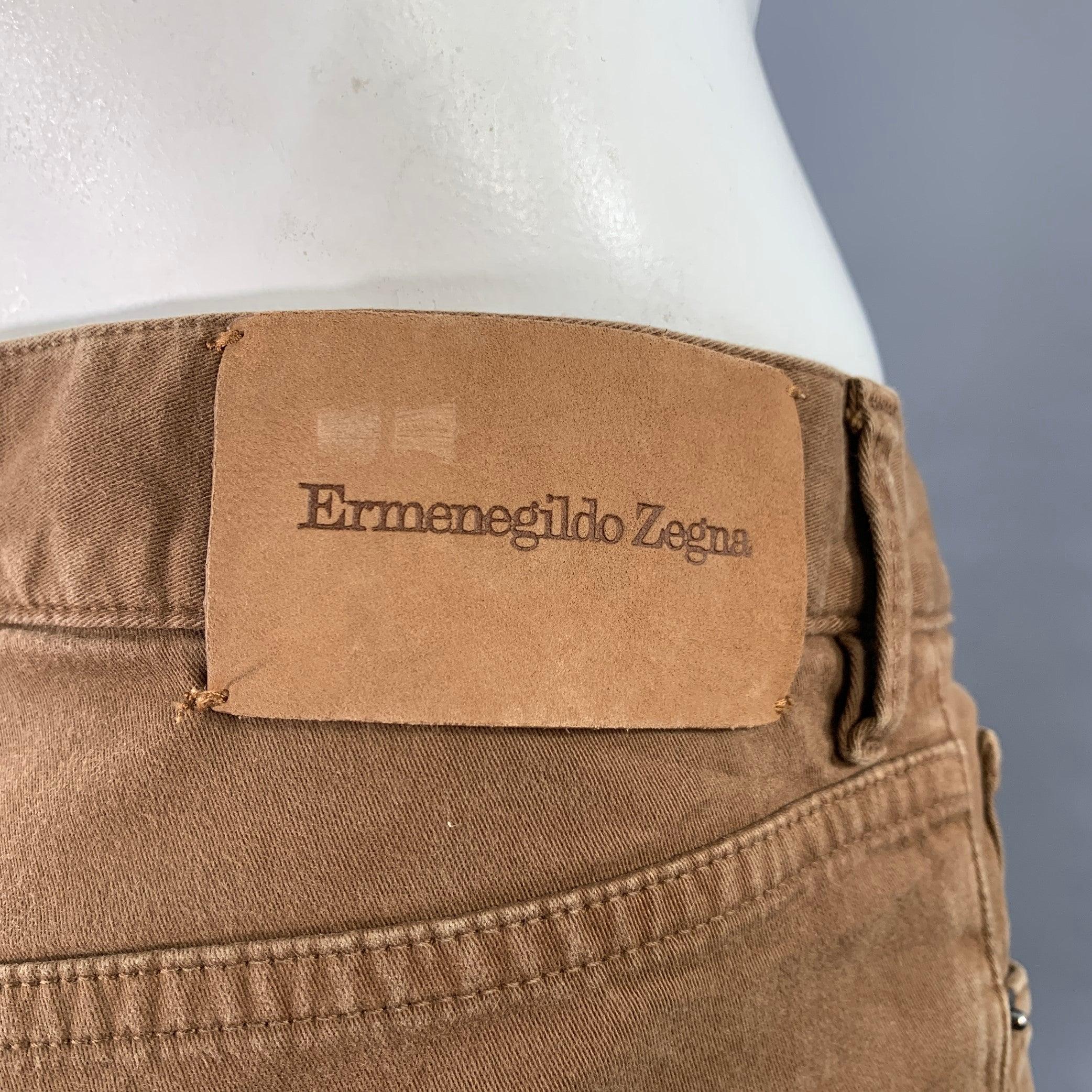 ERMENEGILDO ZEGNA Größe 34 Tan Twill Baumwollmischung Fünf Taschen Casual Hose aus Baumwollmischung (Braun) im Angebot