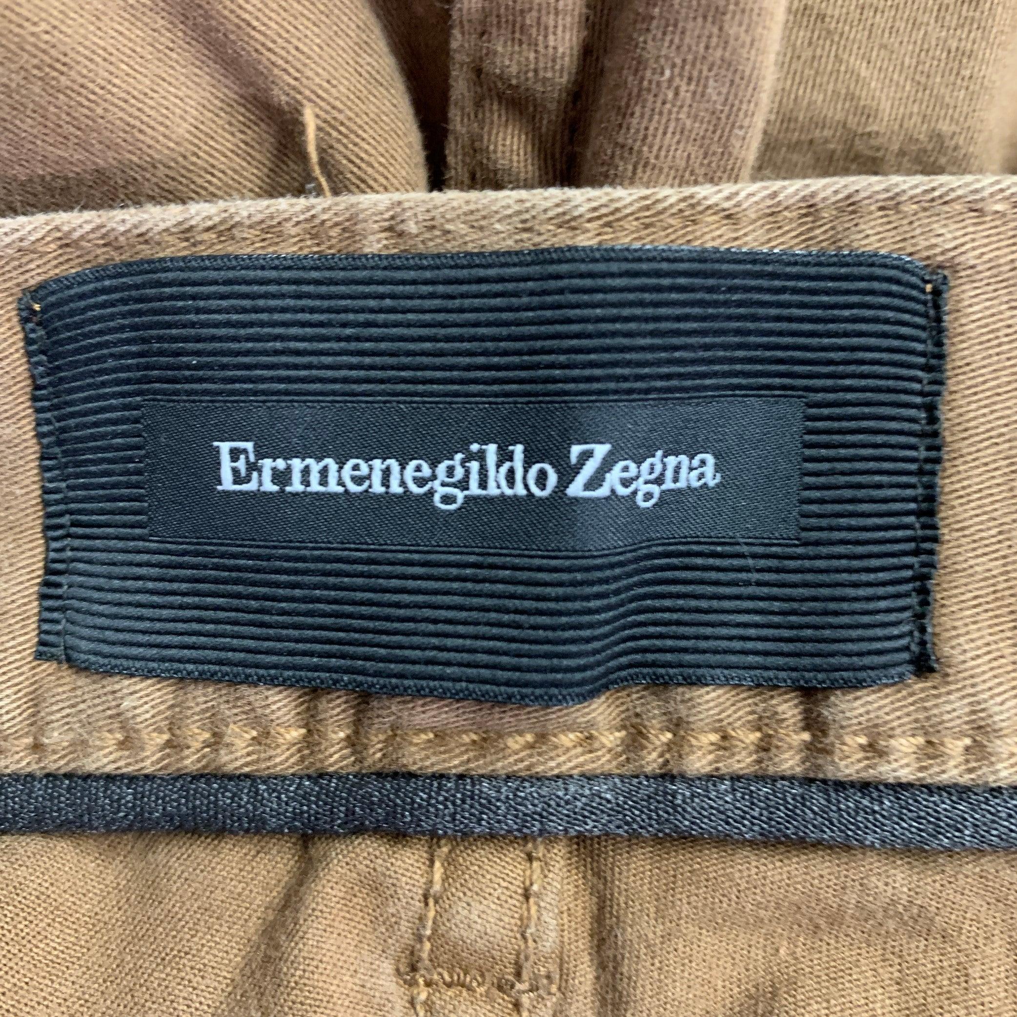 ERMENEGILDO ZEGNA Größe 34 Tan Twill Baumwollmischung Fünf Taschen Casual Hose aus Baumwollmischung im Zustand „Hervorragend“ im Angebot in San Francisco, CA