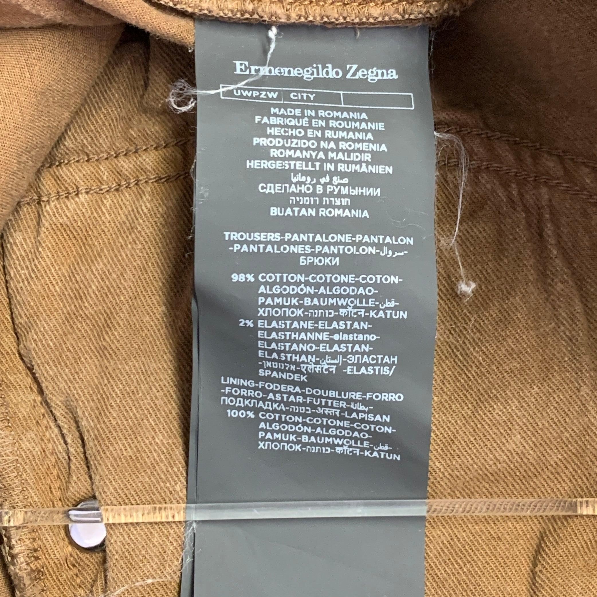 ERMENEGILDO ZEGNA Größe 34 Tan Twill Baumwollmischung Fünf Taschen Casual Hose aus Baumwollmischung im Angebot 1