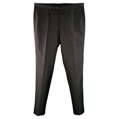 Ermenegildo Zegna Taglia 36 Pantaloni in lana e seta neri con taglio frontale