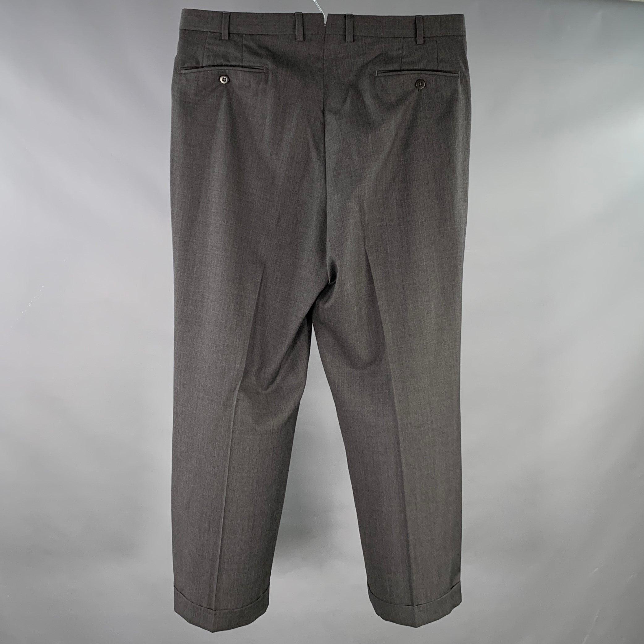 ERMENEGILDO ZEGNA Pantalones de vestir con puños de lana plisada gris talla 36 Gris en venta
