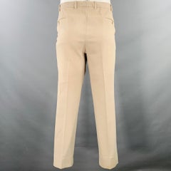 Ermenegildo Zegna Taglia 38 Pantaloni casual anteriori piatti in misto cotone beige