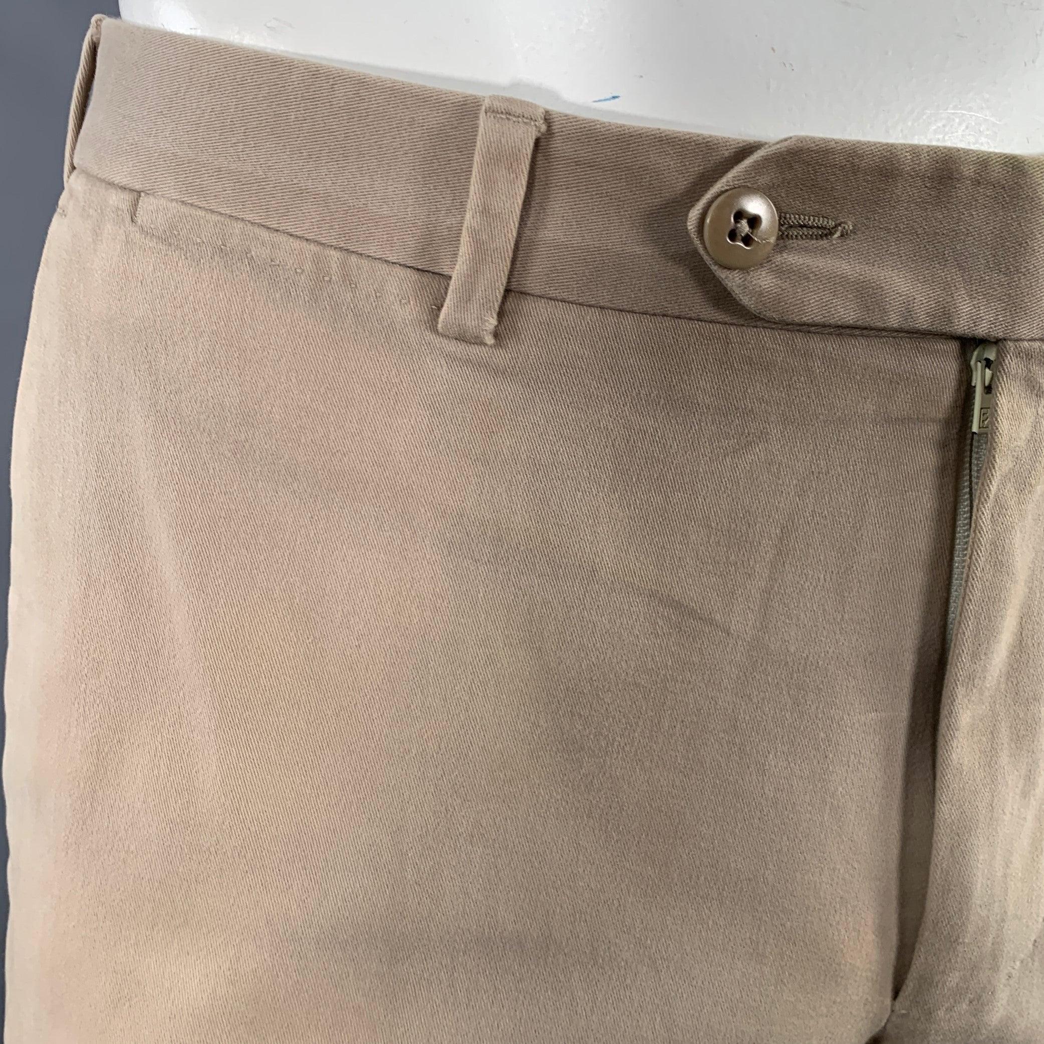 Men's ERMENEGILDO ZEGNA Size 38 Beige Cotton Blend Flat Front Casual Pants For Sale