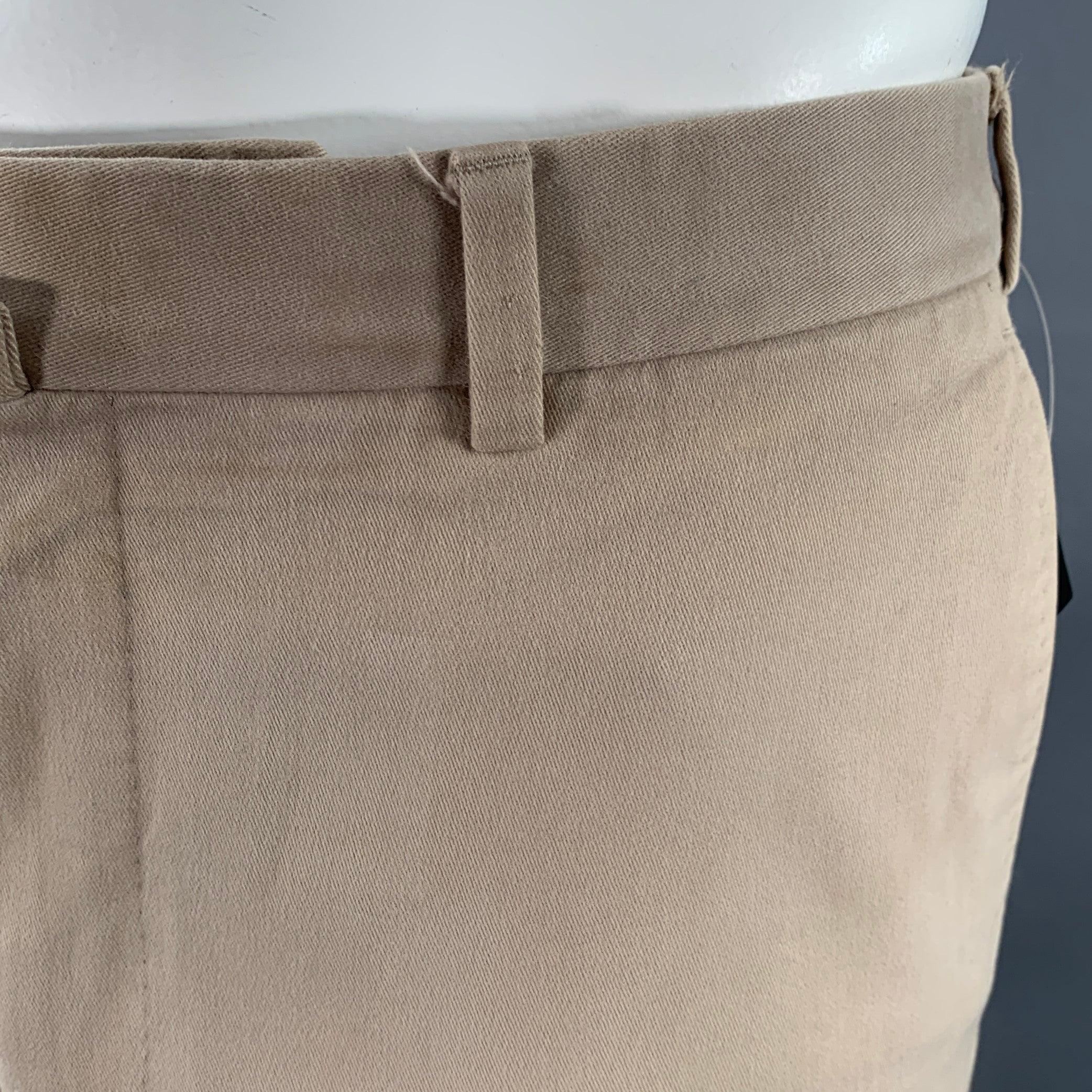 ERMENEGILDO ZEGNA Size 38 Beige Cotton Blend Flat Front Casual Pants For Sale 1