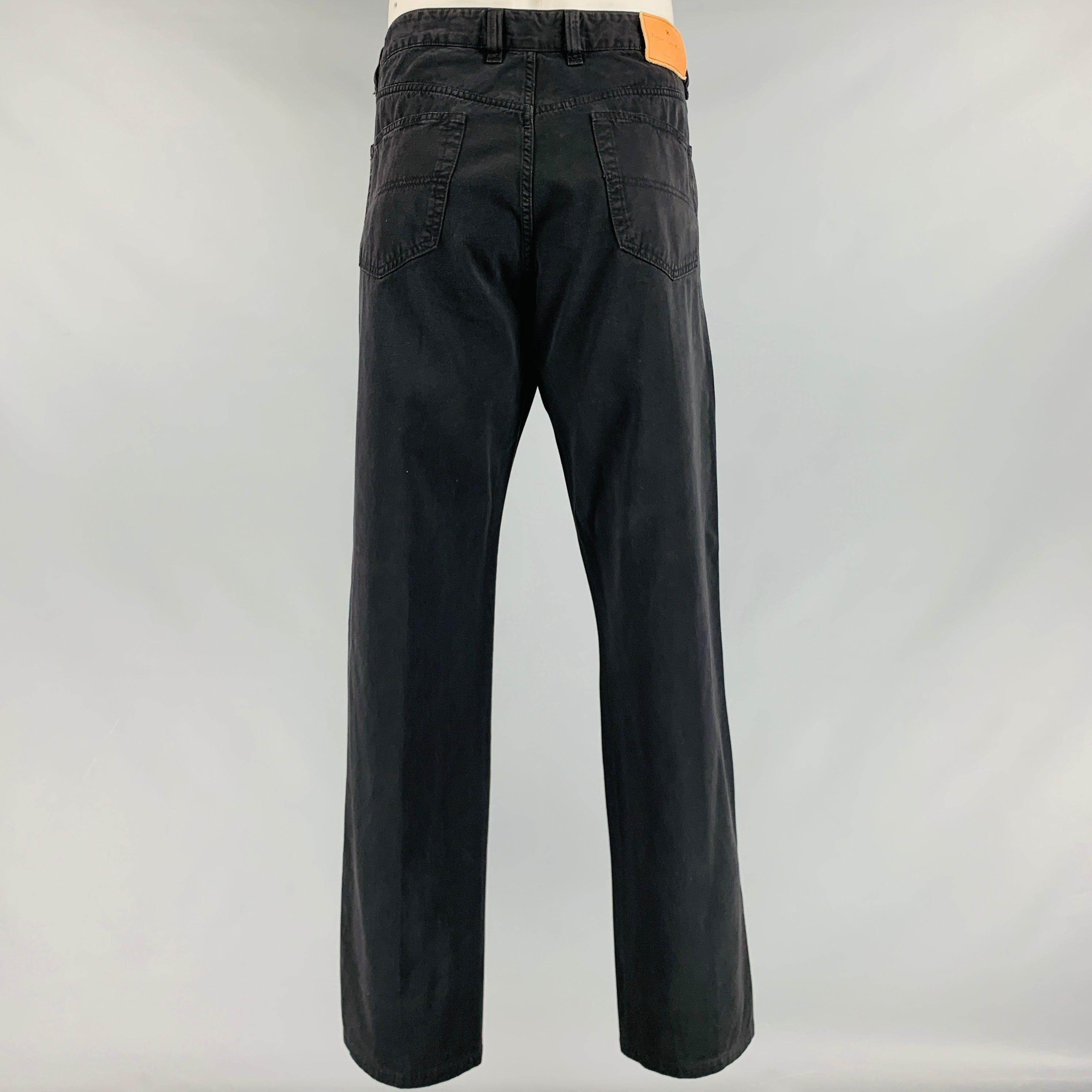 ERMENEGILDO Zegna Taille 38 Pantalon décontracté en coton noir à 5 poches Bon état - En vente à San Francisco, CA