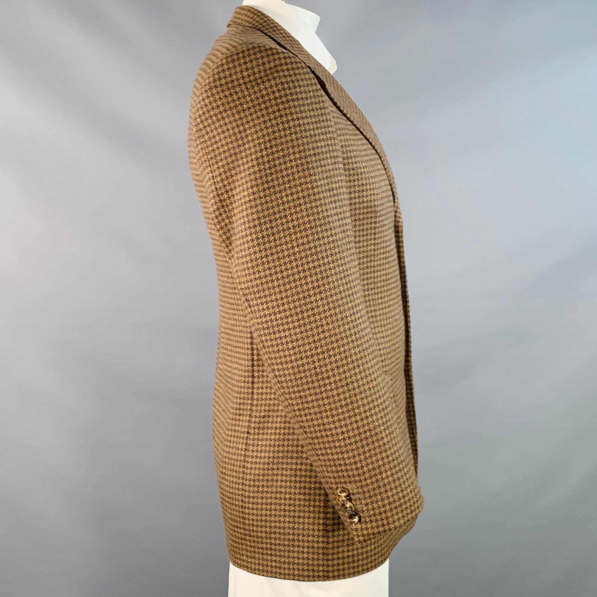 Ermenegildo Zegna Taglia 38 Marrone Beige pied de poule in Lana Cashmere Sport Coat In condizioni ottime in vendita a San Francisco, CA