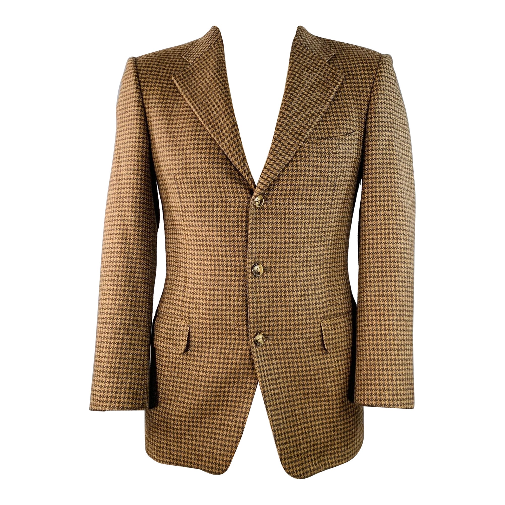 Ermenegildo Zegna Taglia 38 Marrone Beige pied de poule in Lana Cashmere Sport Coat in vendita