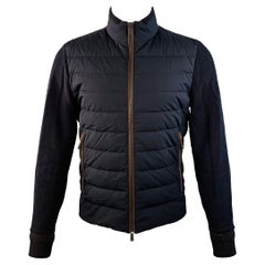 ERMENEGILDO ZEGNA Size 38 Navy Brown Quilted Wool Cotton Jacket