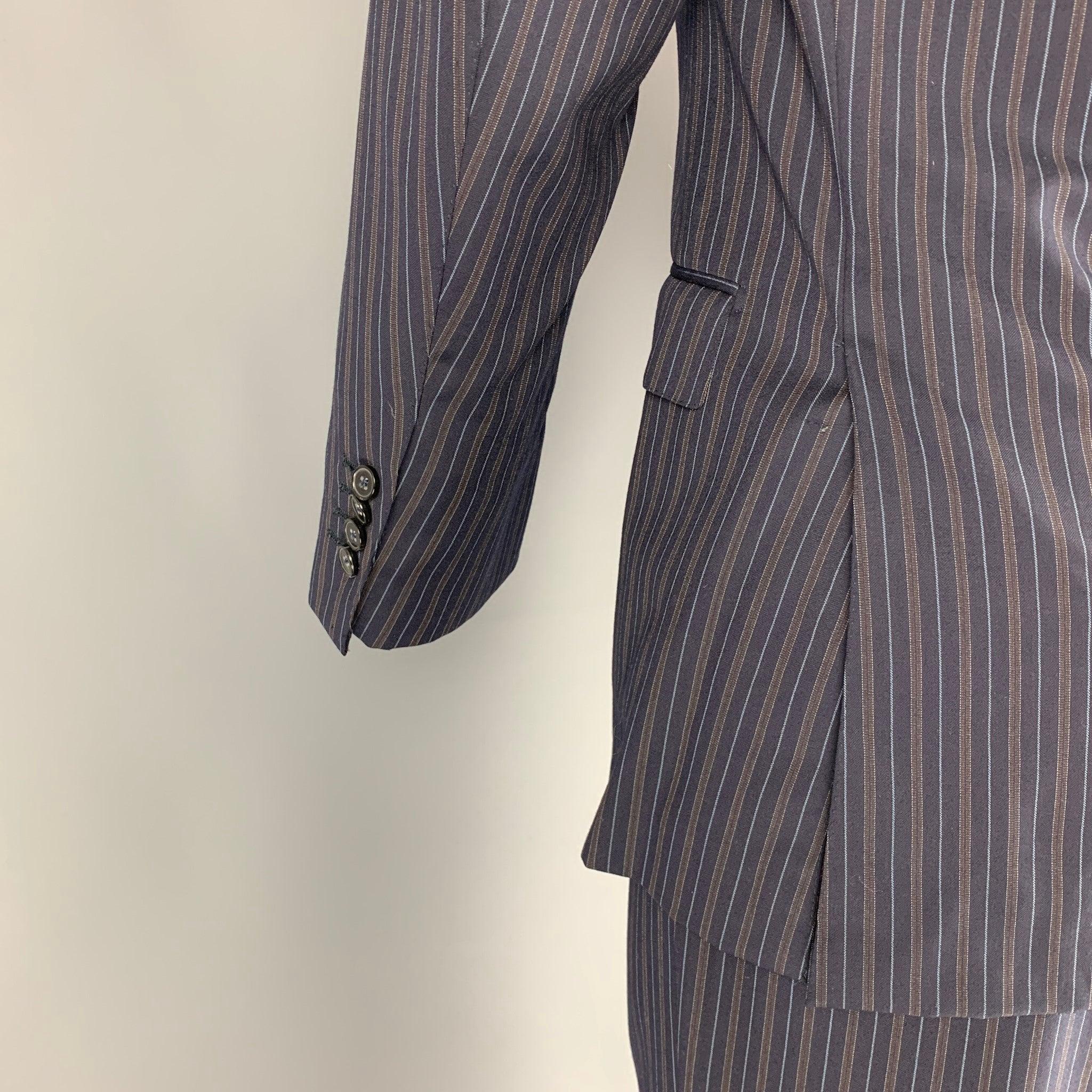 Men's ERMENEGILDO ZEGNA Size 38 Navy & Brown Stripe Wool Notch Lapel Suit For Sale