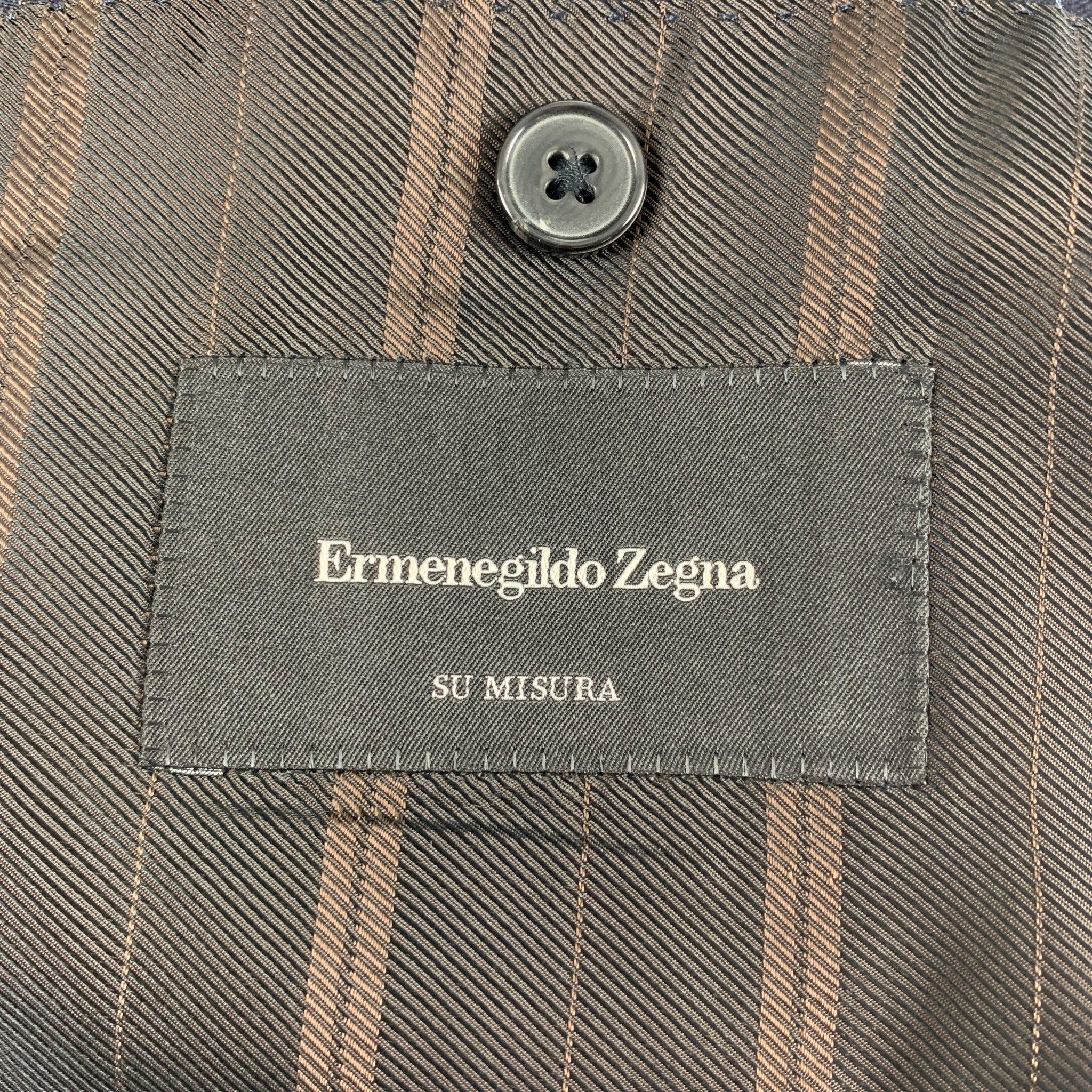 ERMENEGILDO ZEGNA Size 38 Navy & Brown Stripe Wool Notch Lapel Suit For Sale 4