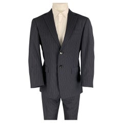 ERMENEGILDO ZEGNA Größe 38 Marineblau & Braun gestreifter Anzug mit Kerbrevers aus Wolle