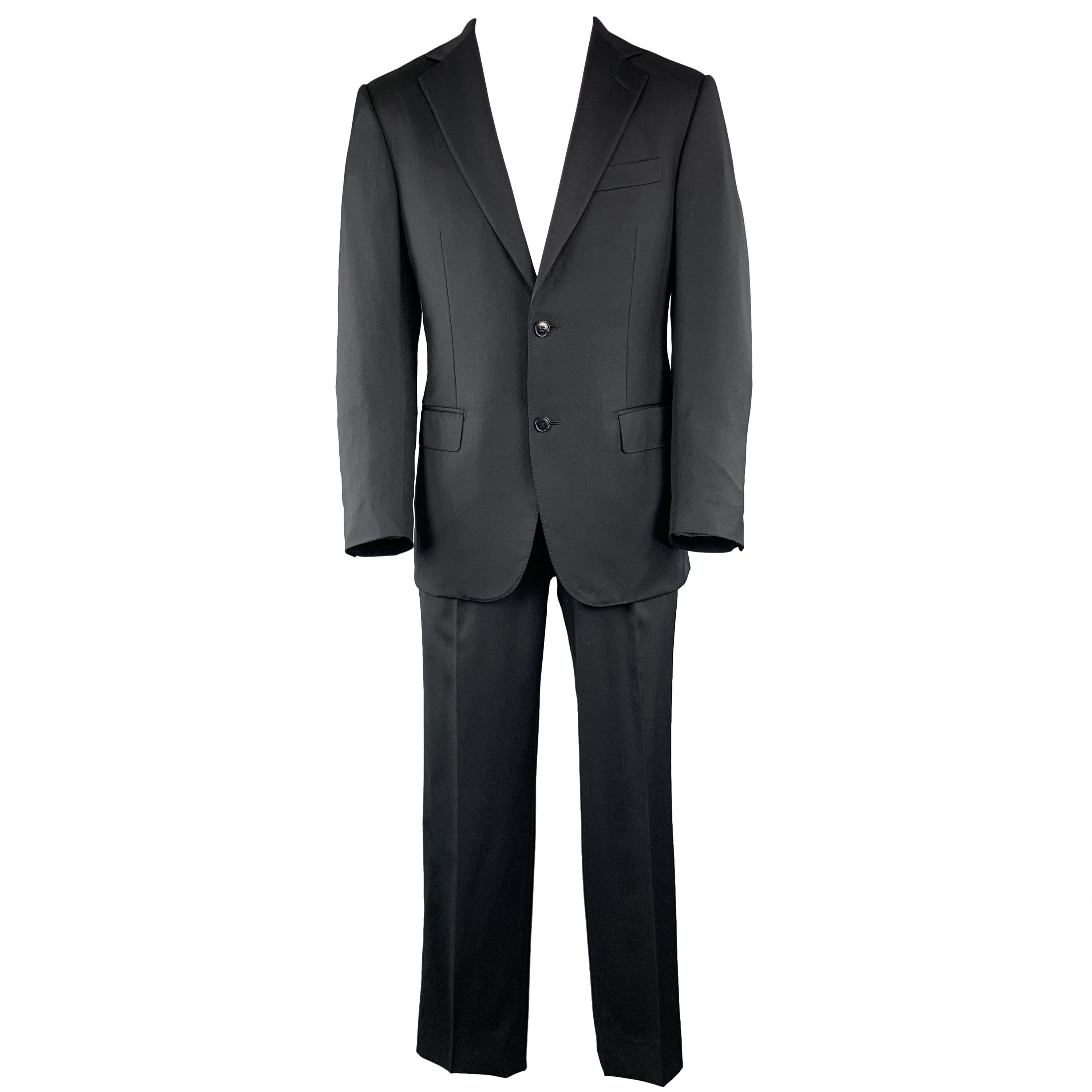  ERMENEGILDO ZEGNA Size 38 Navy Solid Short Wool Notch Lapel 32 x 30 Suit