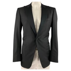 ERMENEGILDO ZEGNA Talla 40 Chaquetón negro de lana con solapa de pico