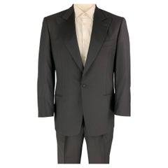 Used ERMENEGILDO ZEGNA Size 40 Black Wool Peak Lapel Tuxedo Suit