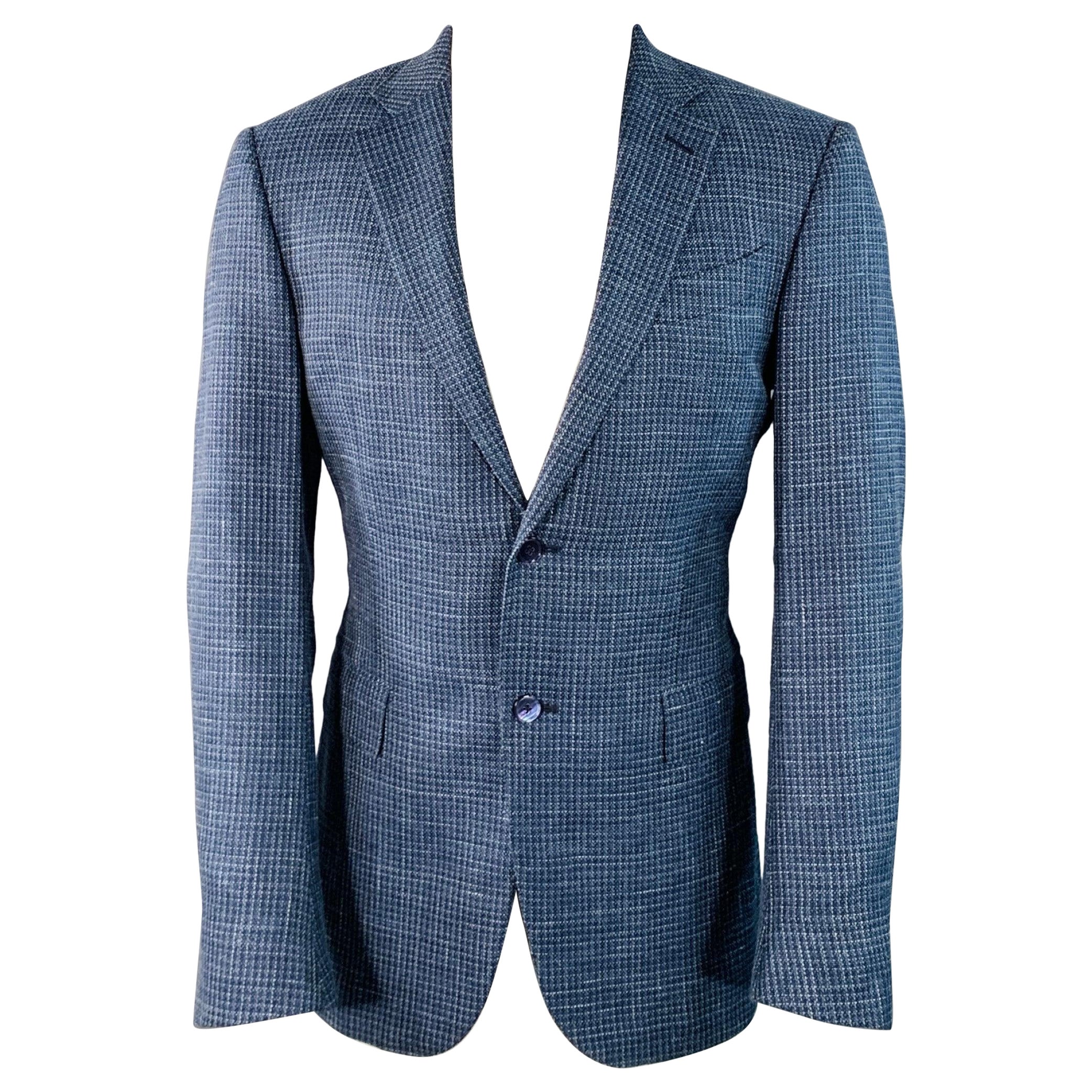 ERMENEGILDO ZEGNA Size 40 Blue Black White Woven Notch Lapel Sport Coat