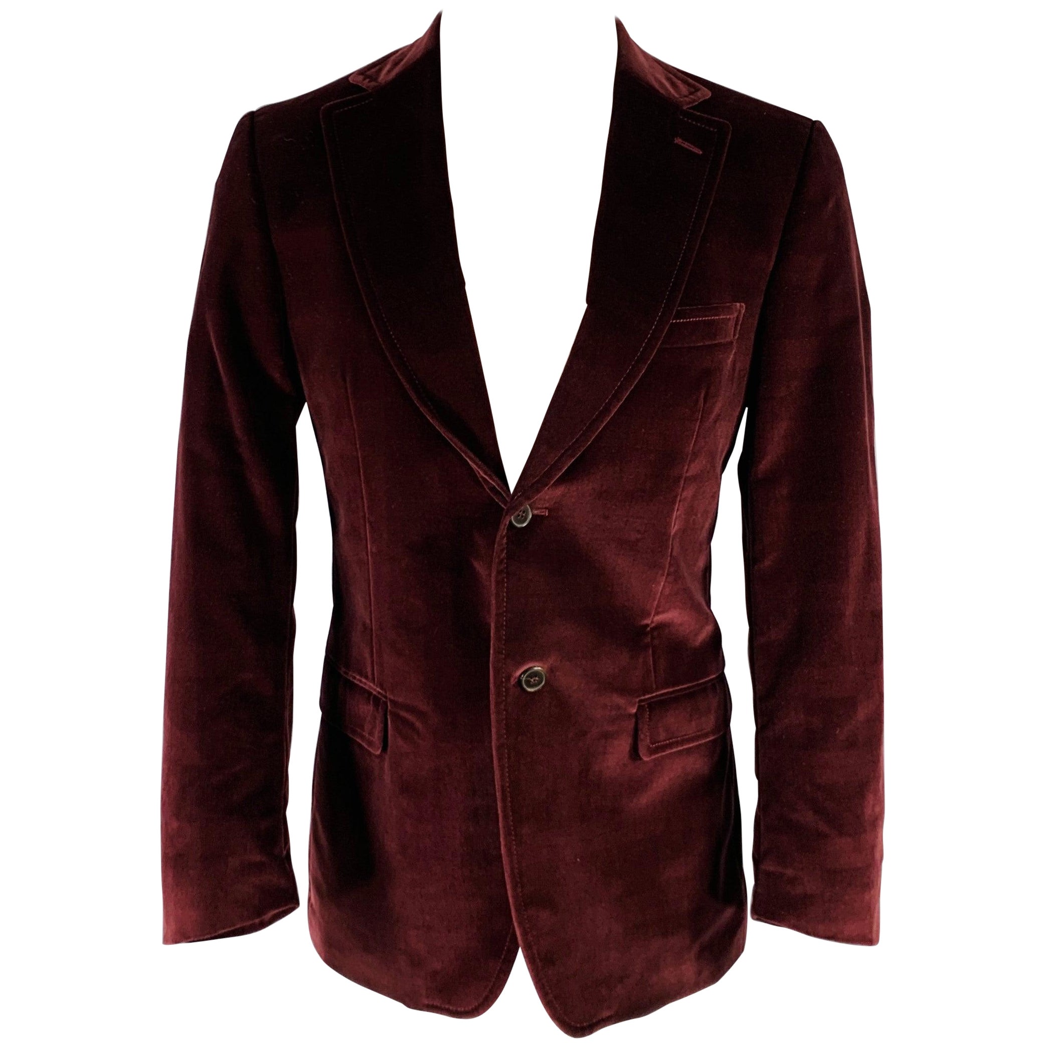 ERMENEGILDO ZEGNA Size 40 Burgundy Velvet Cotton Sport Coat