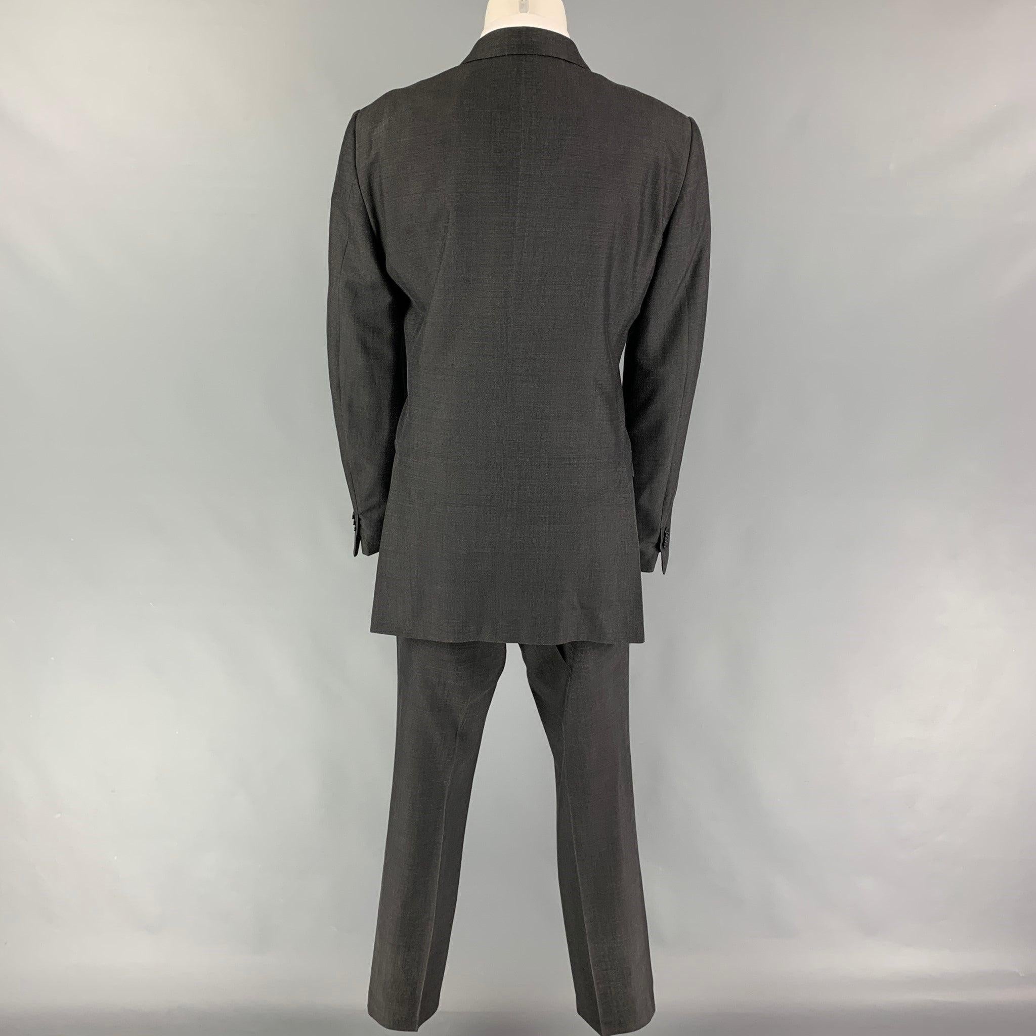 ERMENEGILDO ZEGNA Size 40 Charcoal Silk Wool Peak Lapel Suit In Good Condition For Sale In San Francisco, CA
