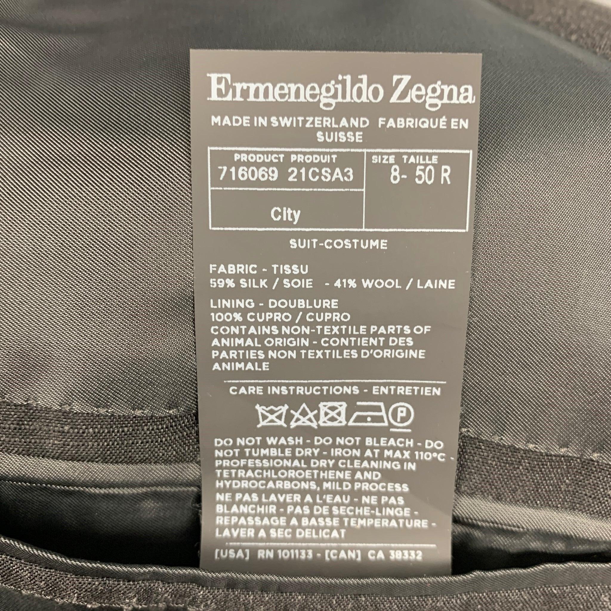 ERMENEGILDO ZEGNA Size 40 Charcoal Silk Wool Peak Lapel Suit For Sale 3